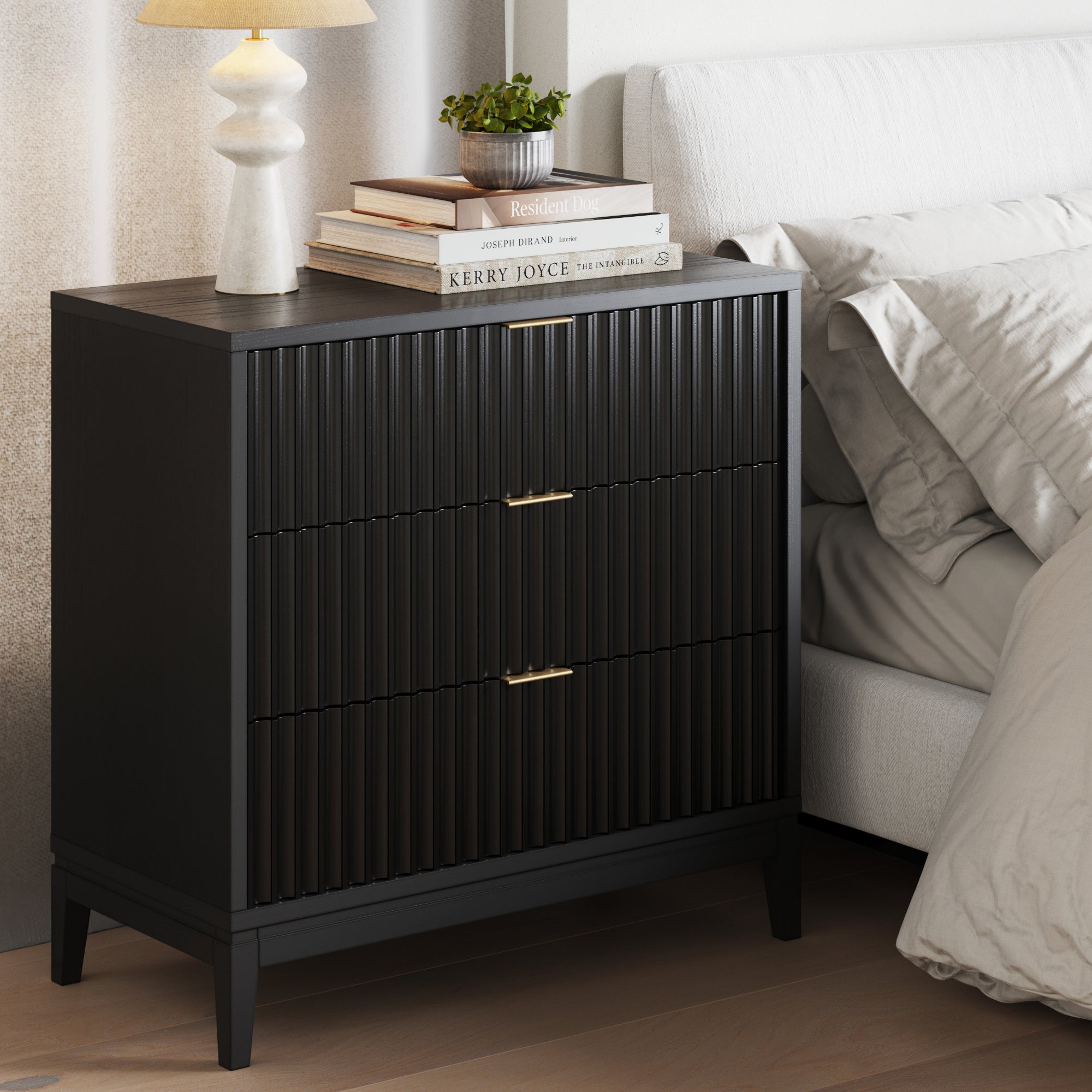 Mid - Century Fluted 3 - Drawer Dresser Black Oak - Nathan James