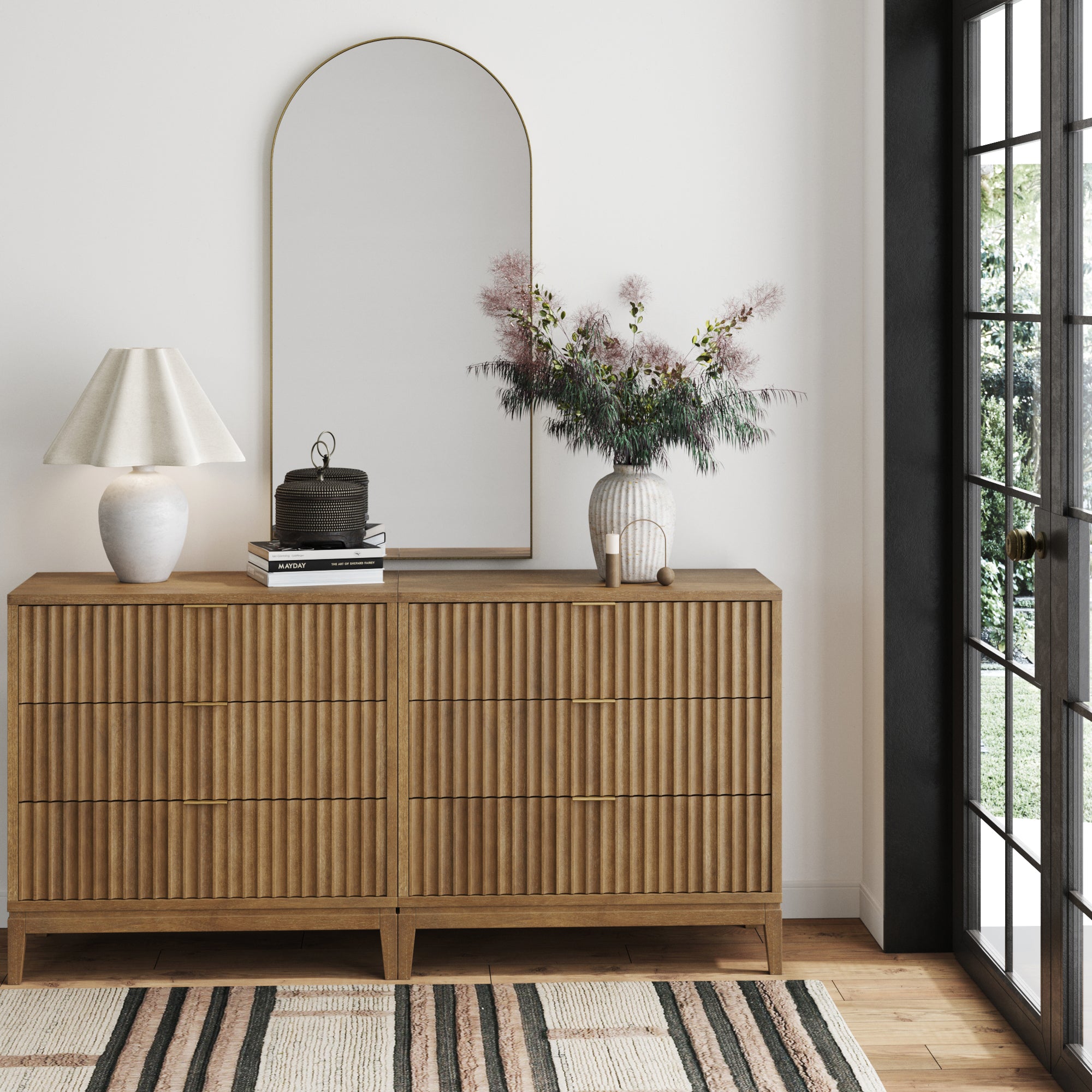 Bohemian Solid Wood 3 - Drawer Fluted Dresser Light Brown (Set of 2) - Nathan James