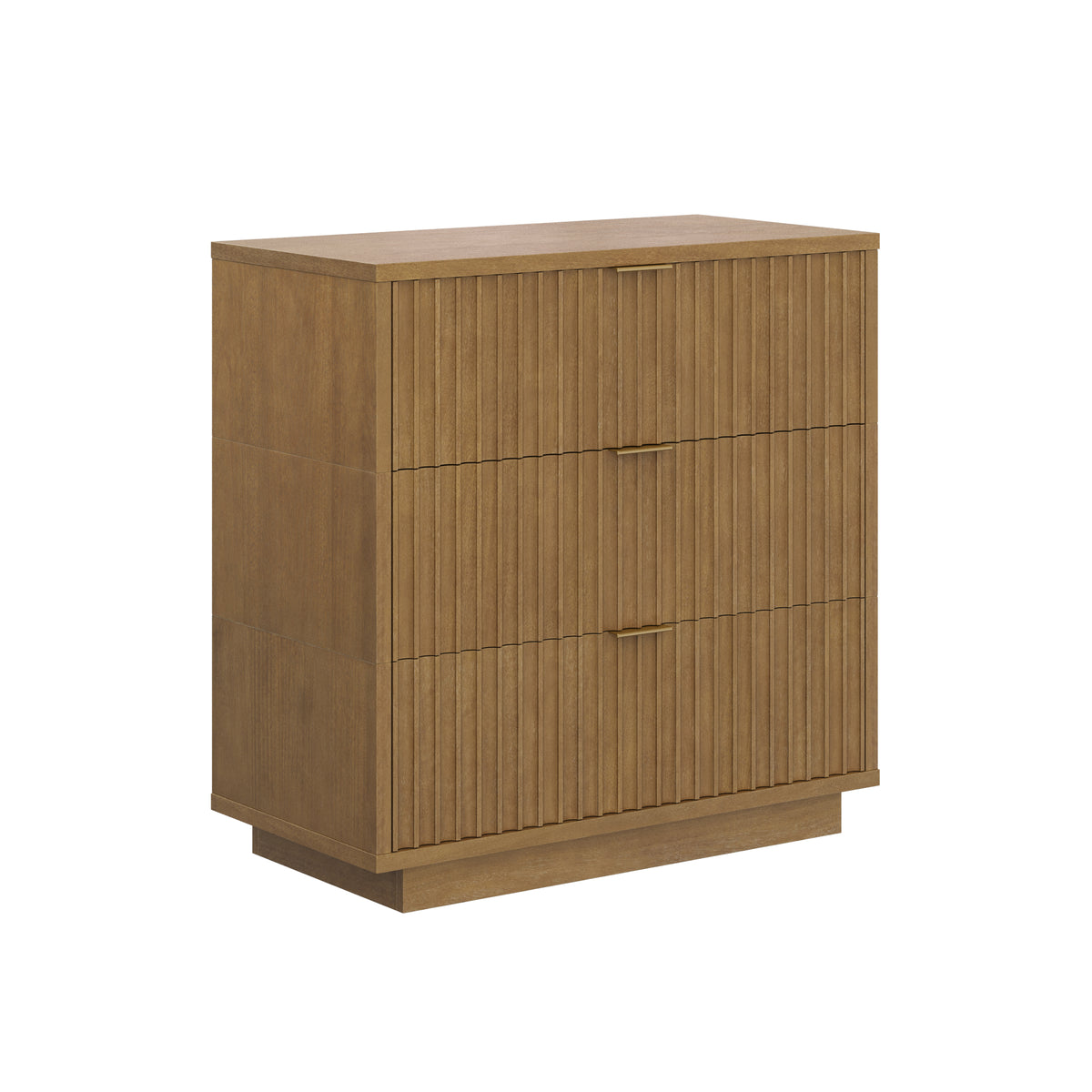 Nathan James Modern Stackable 3-Drawer Modular Dresser in light brown, featuring fluted drawer fronts with a mid-century modern aesthetic and slender gold handles.