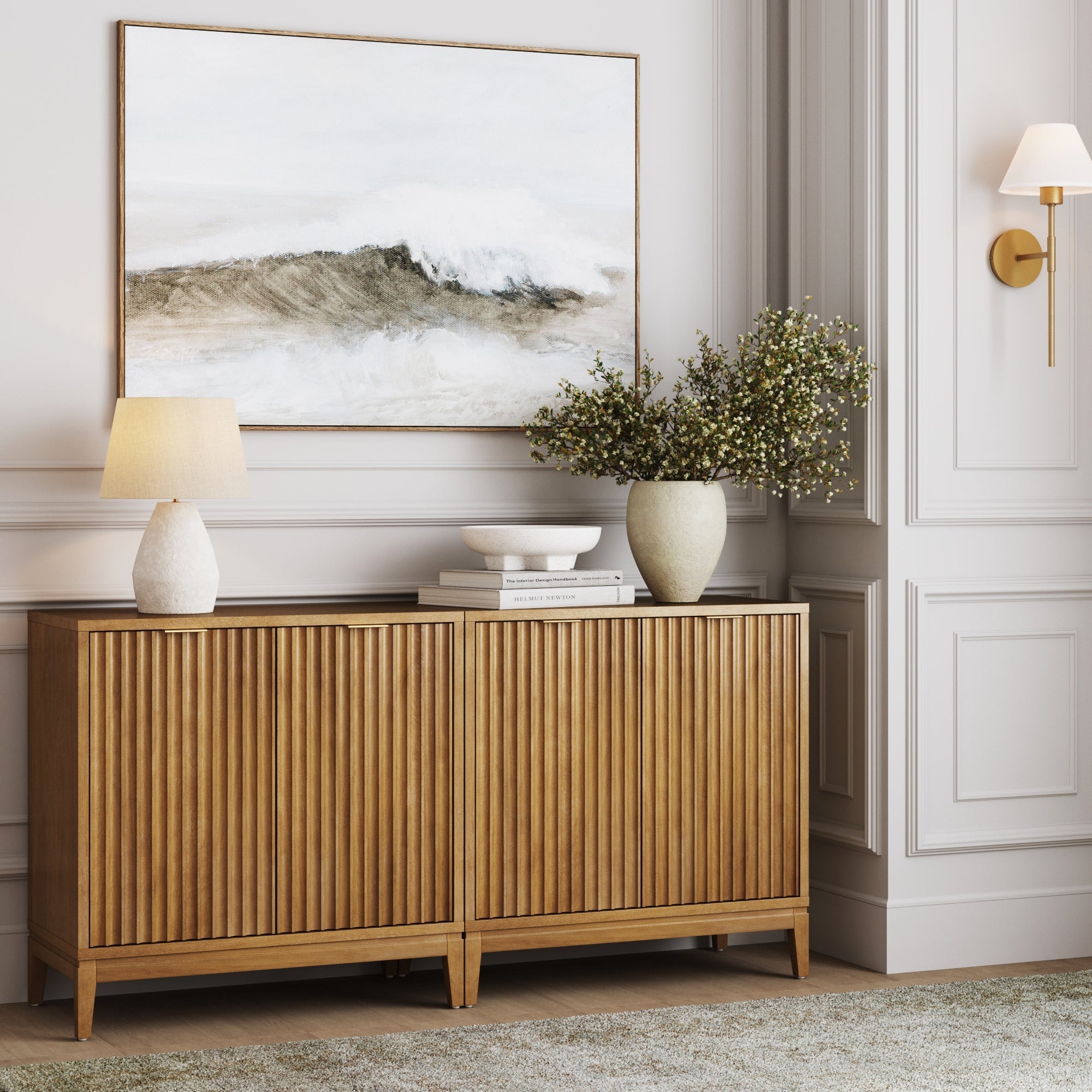 Mid - Century Fluted TV Console for 55 - 65" TVs Light Brown - Nathan James