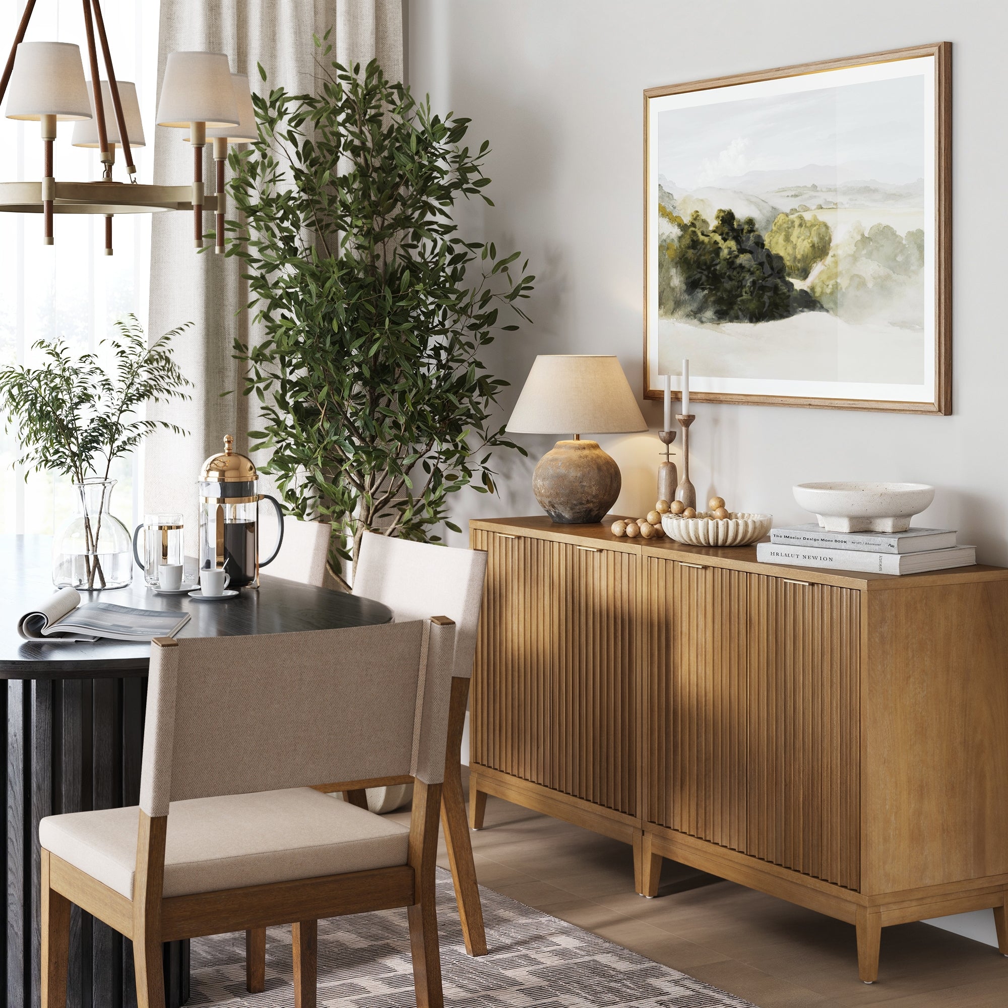 Mid - Century Fluted Storage Cabinet Credenza Light Brown (Set of 2) - Nathan James