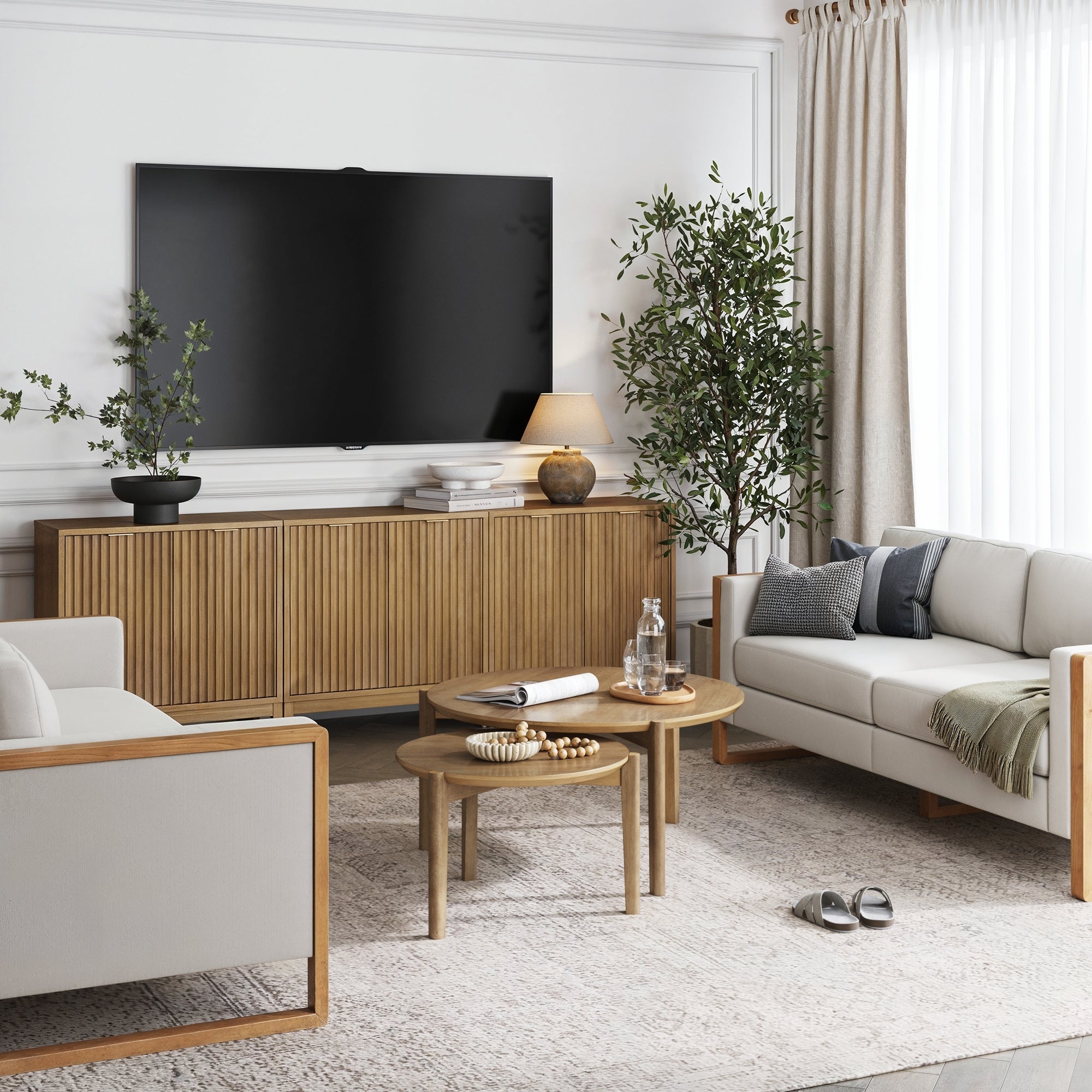 Mid - Century Fluted TV Console for 75 - 85" TVs Light Brown - Nathan James