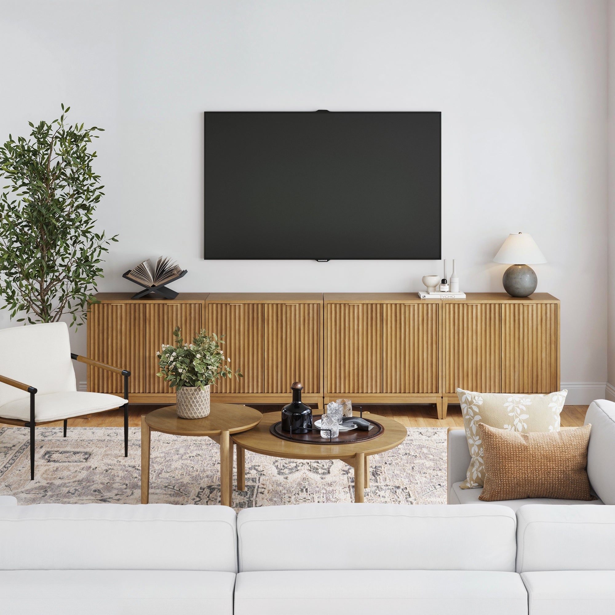 Mid - Century Fluted TV Console for 85" TVs Light Brown - Nathan James