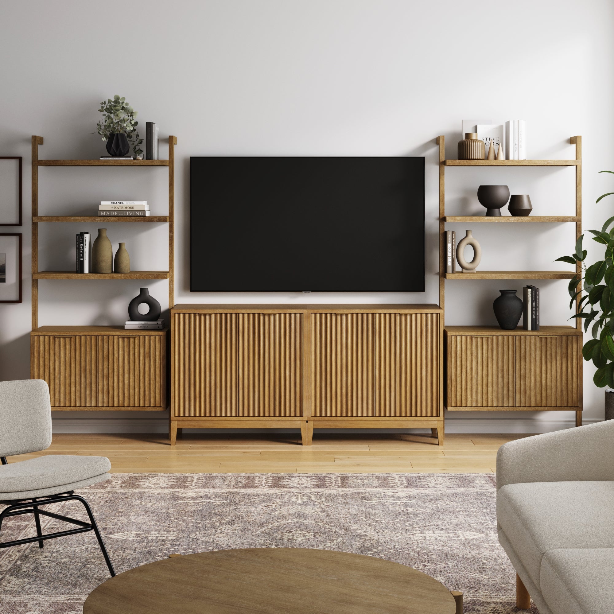 Mid - Century Entertainment Center Light Brown (2 Cabinets) - Nathan James