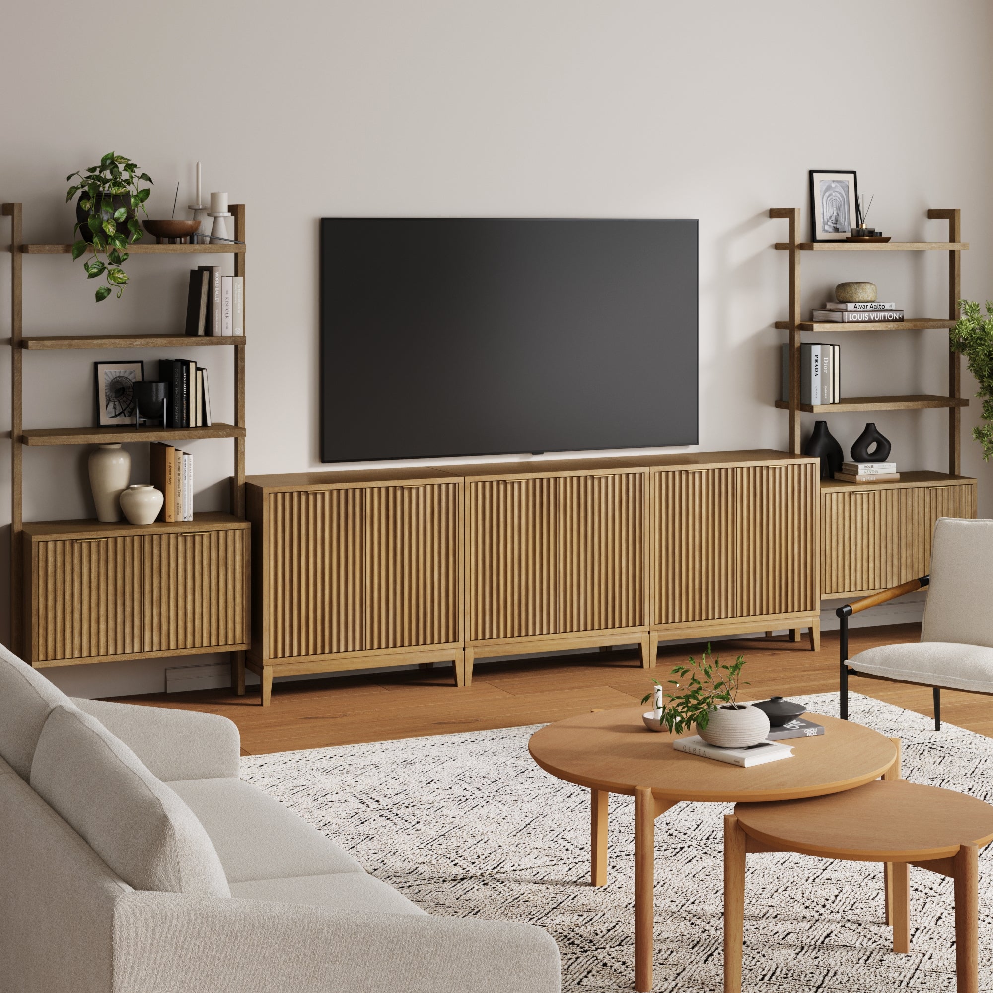 Mid - Century Entertainment Center Light Brown (3 Cabinets) - Nathan James