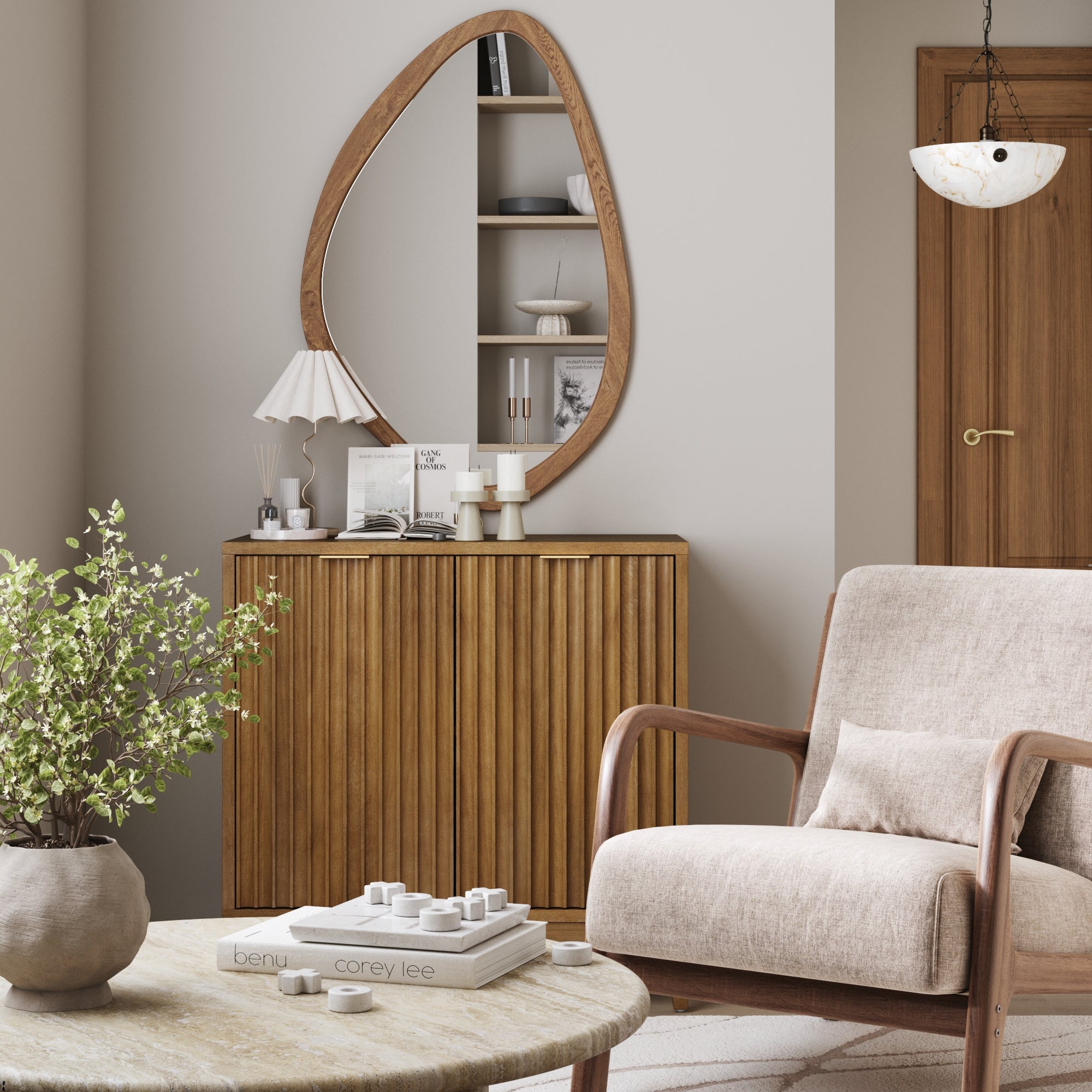 Mid - Century Fluted Storage Cabinet Light Brown - Nathan James