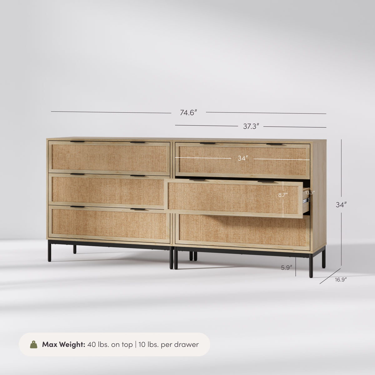 Rattan & Wood Dressers Light Oak (Set of 2) - Nathan James