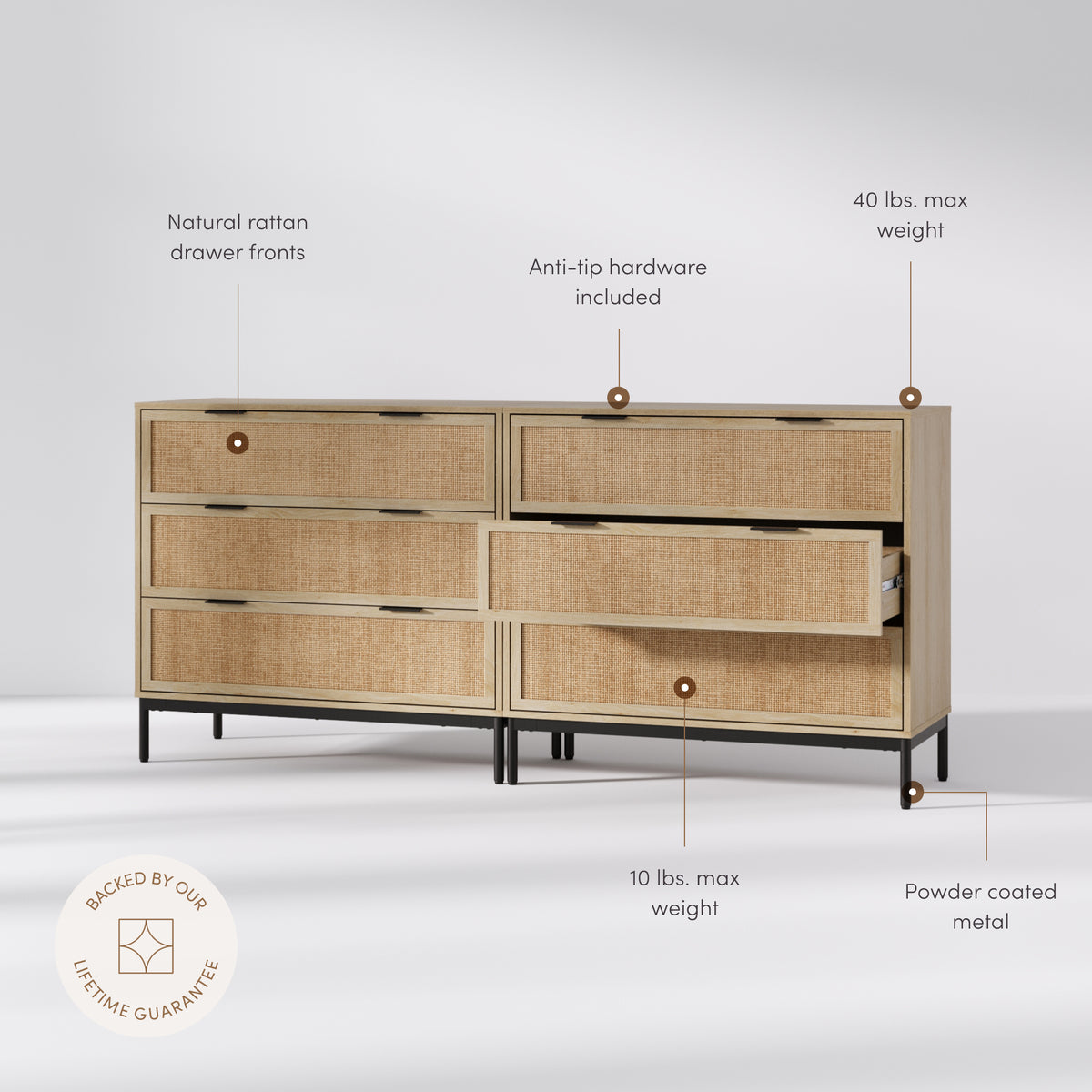 Rattan & Wood Dressers Light Oak (Set of 2) - Nathan James