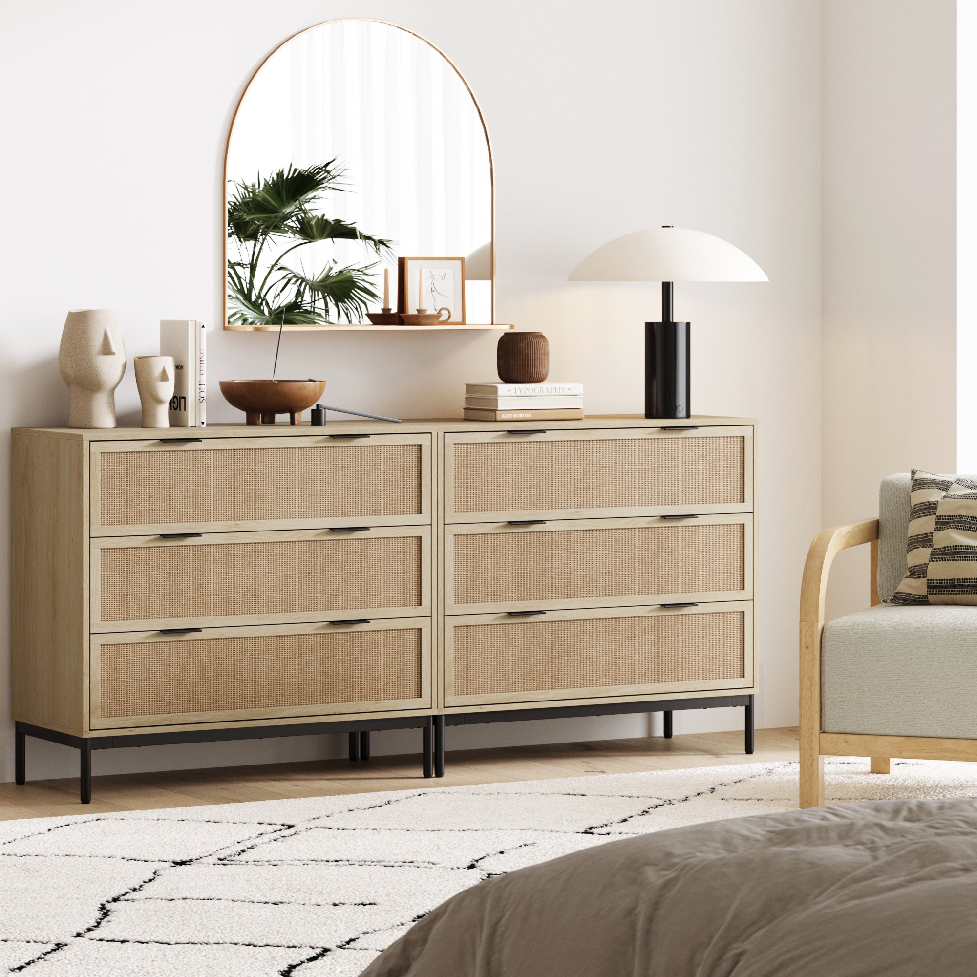 Rattan & Wood Dressers Light Oak (Set of 2) - Nathan James