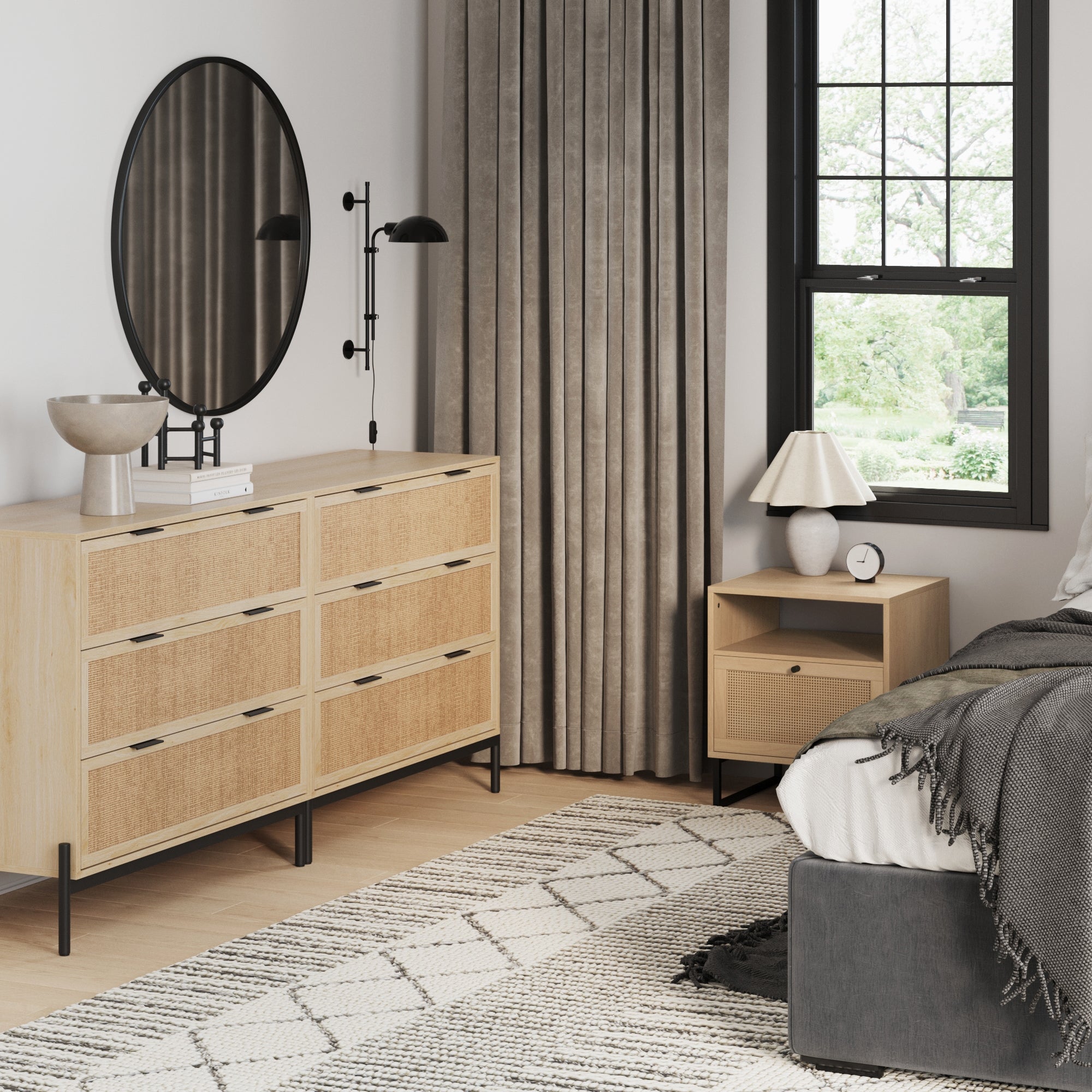 Boho Rattan Cabinet Bedroom Set Light Oak - Nathan James