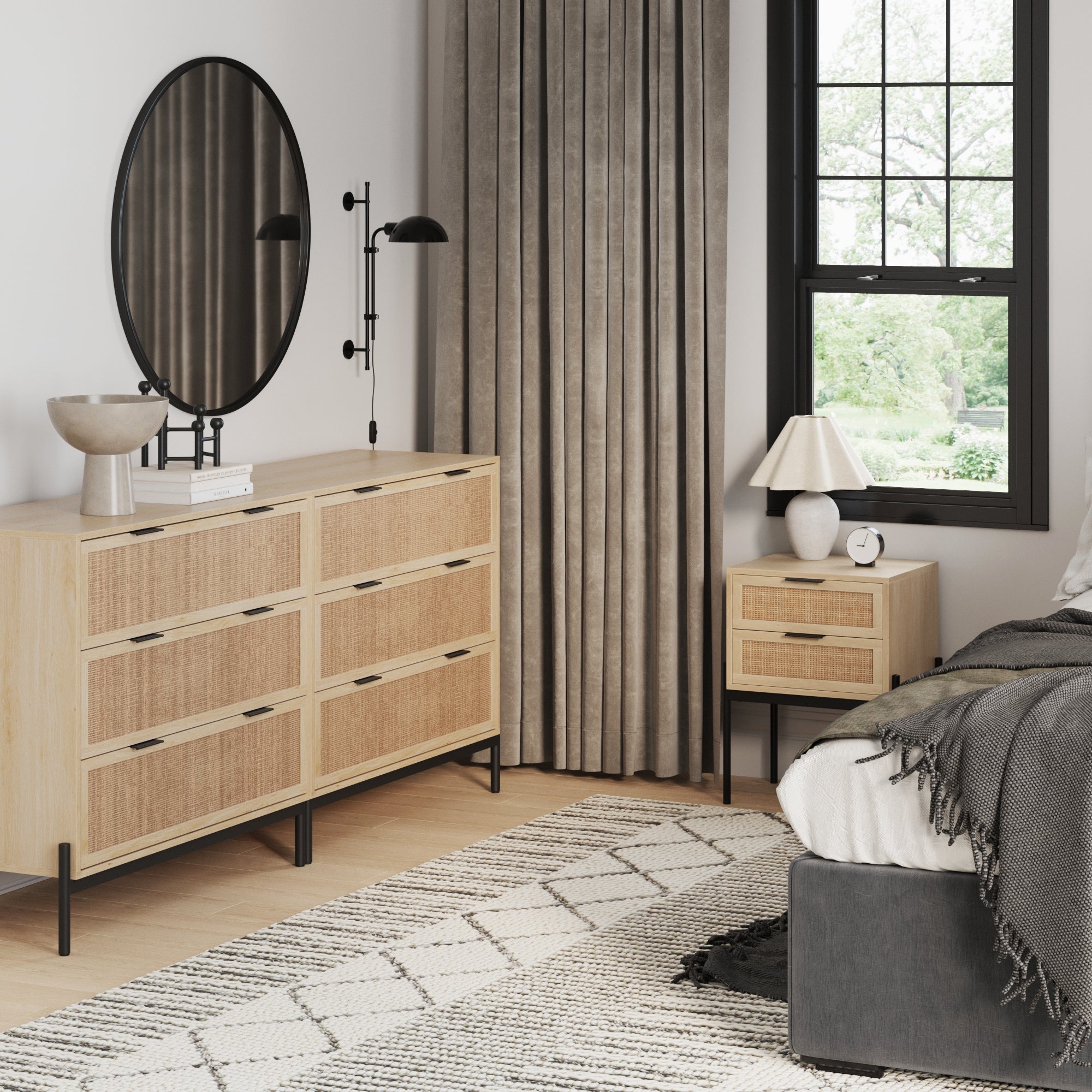 Rattan Bedroom Set Light Oak - Nathan James