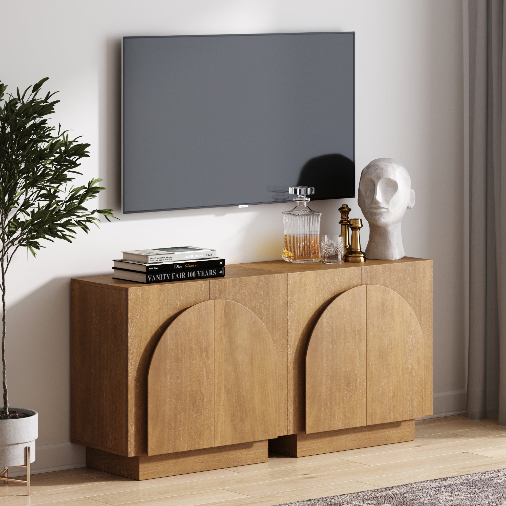 Wood Arched TV Console Stand for TVs 55 - 65" Light Brown - Nathan James