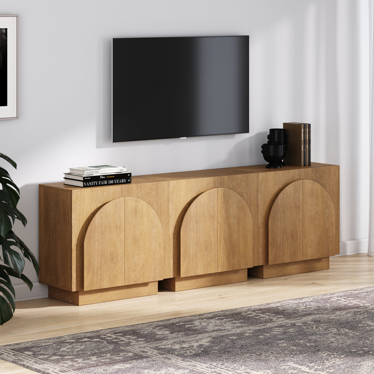 Wood Arched TV Console Stand for TVs 75 - 85" Brown - Nathan James