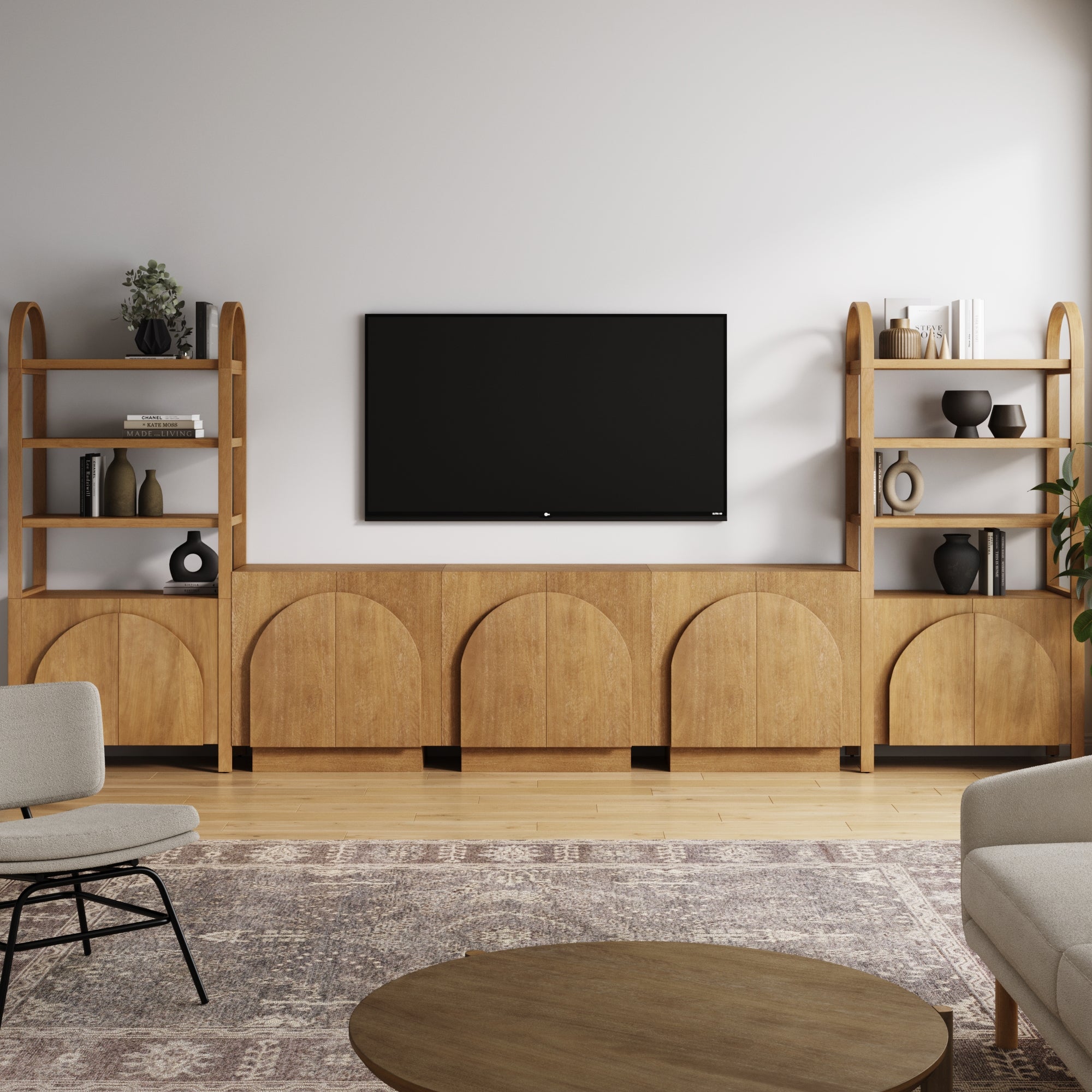 Mid - Century Modern Arched Entertainment Center (3 Cabinets) - Nathan James