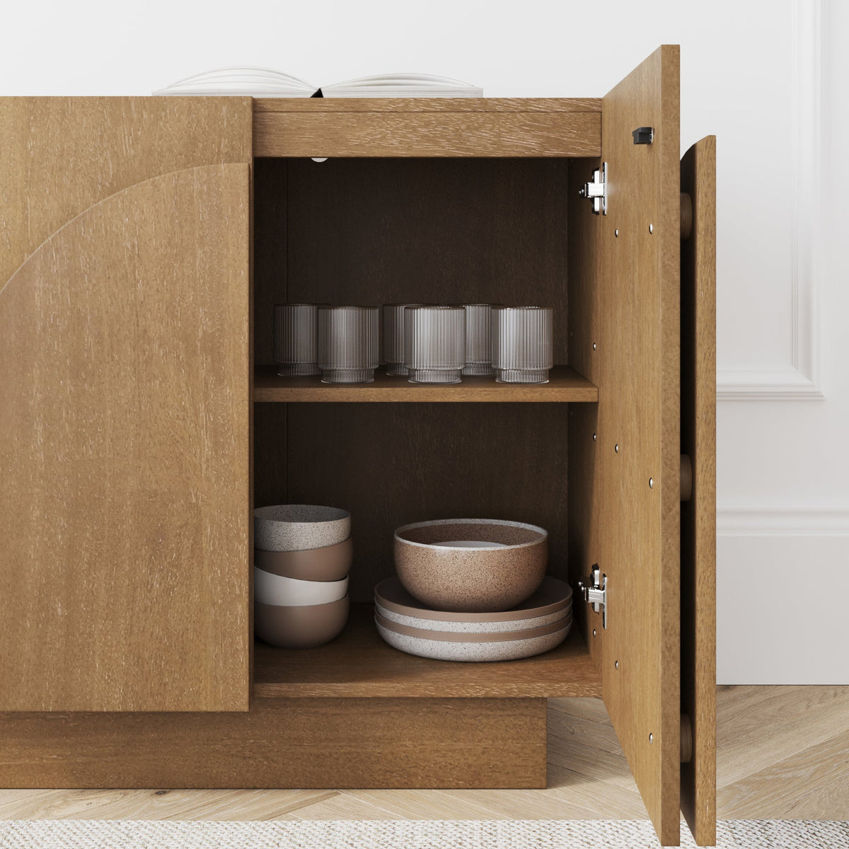 Wood Arched Kitchen Cabinet Credenza Light Brown (Set of 3) - Nathan James