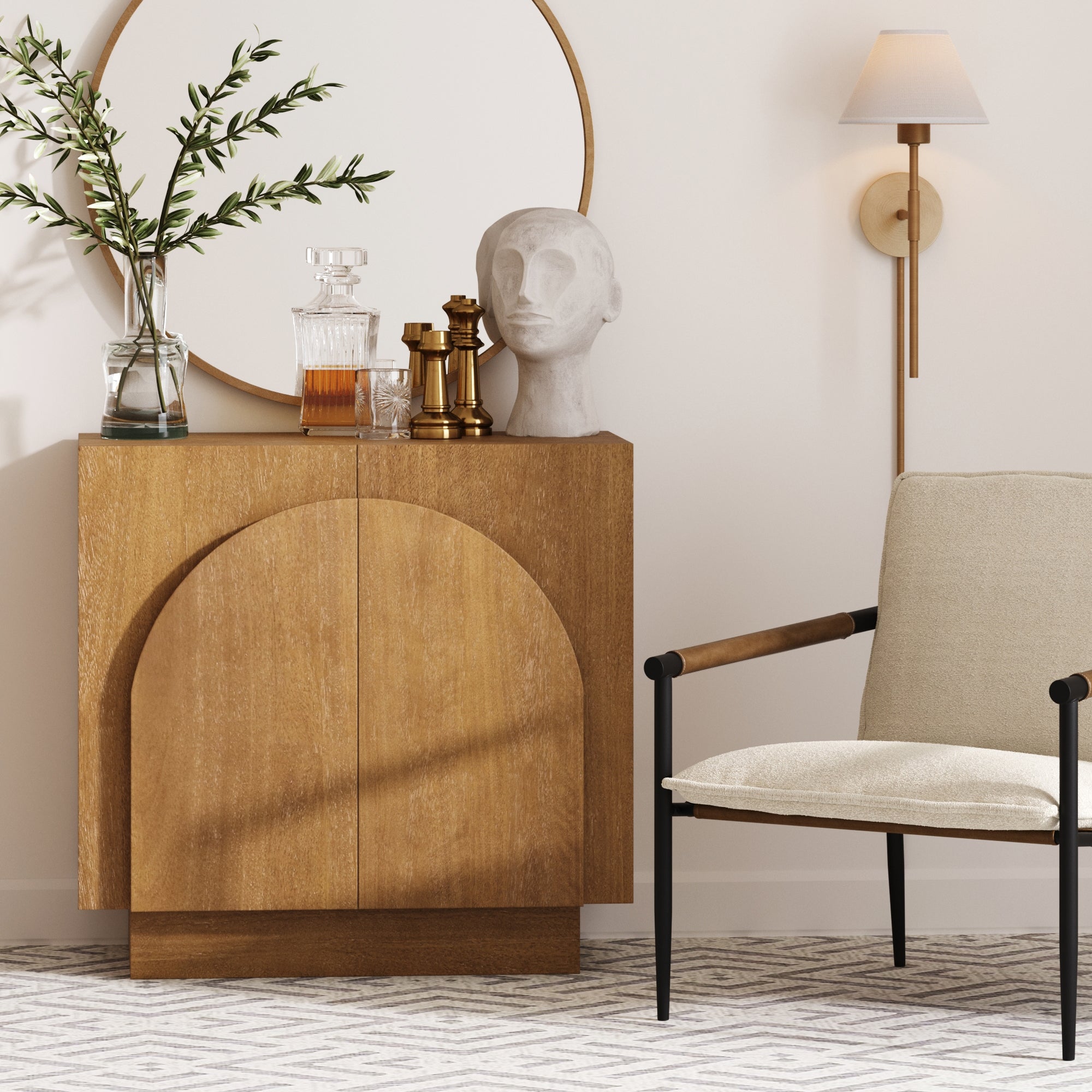 Wood Mid - Century Arched Storage Cabinet Light Brown - Nathan James