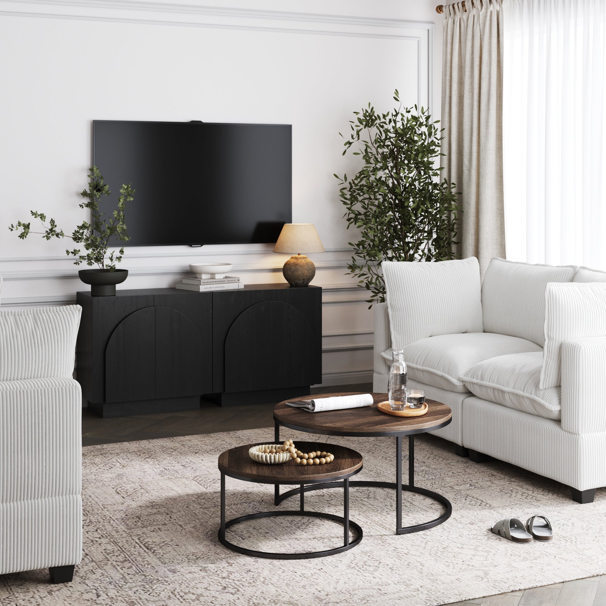 Wood Arched TV Console Stand for TVs 55 - 65" Black - Nathan James