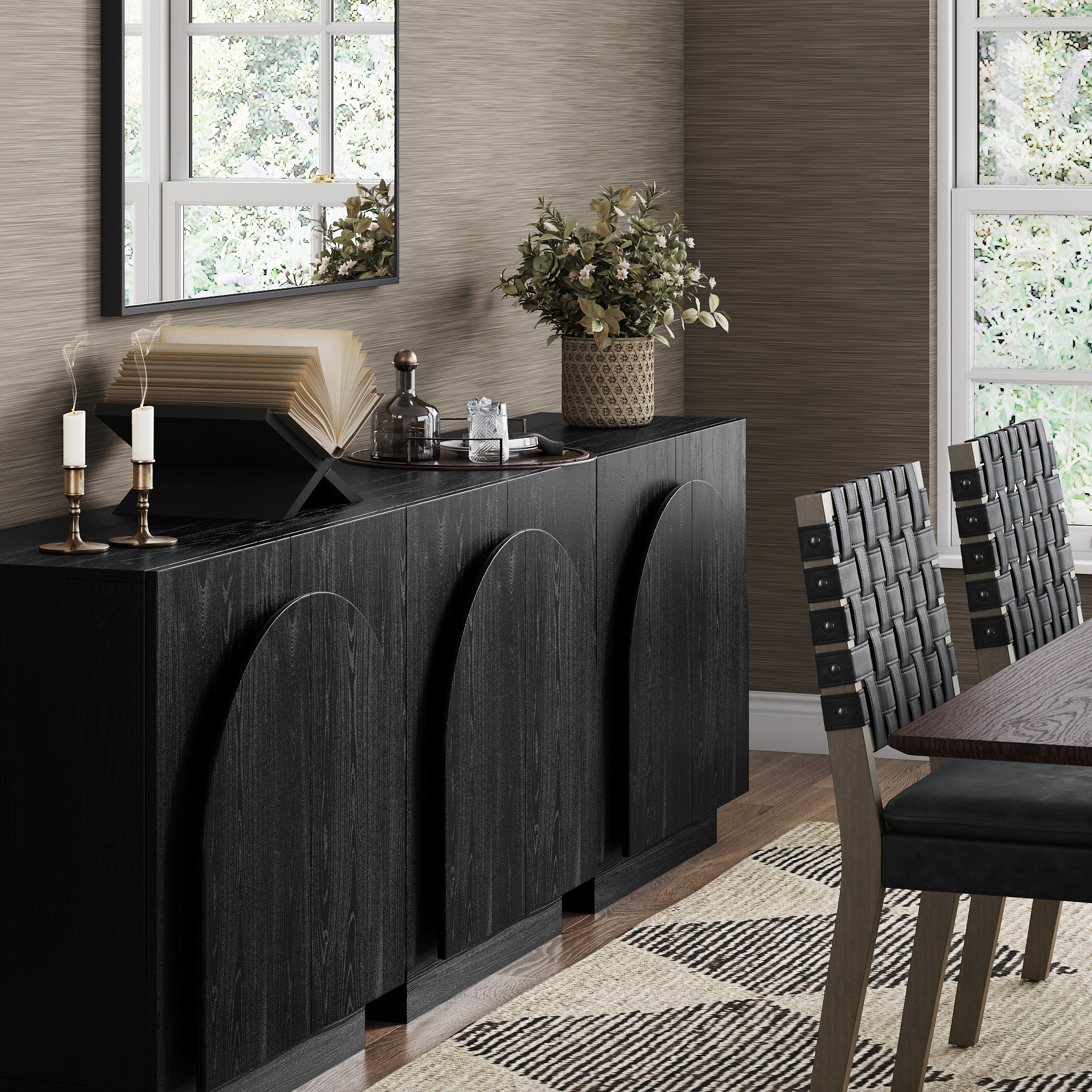 Wood Arched TV Console Stand for TVs 75 - 85" Black - Nathan James
