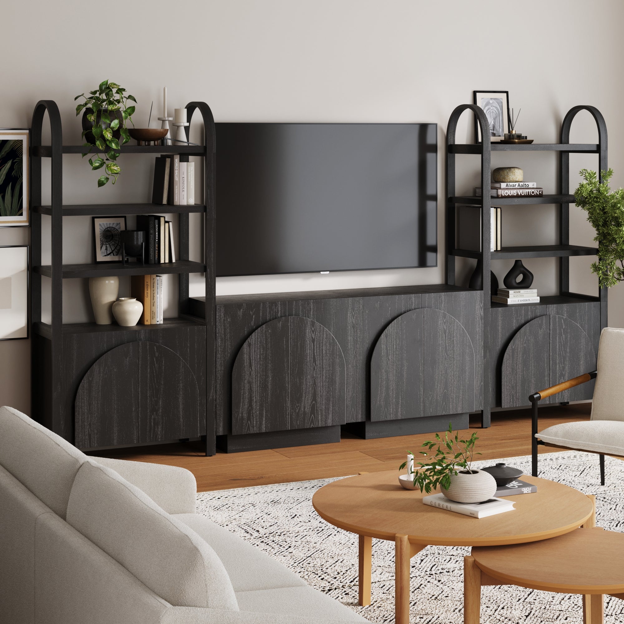 Mid - Century Entertainment Center Black (2 Cabinets) - Nathan James