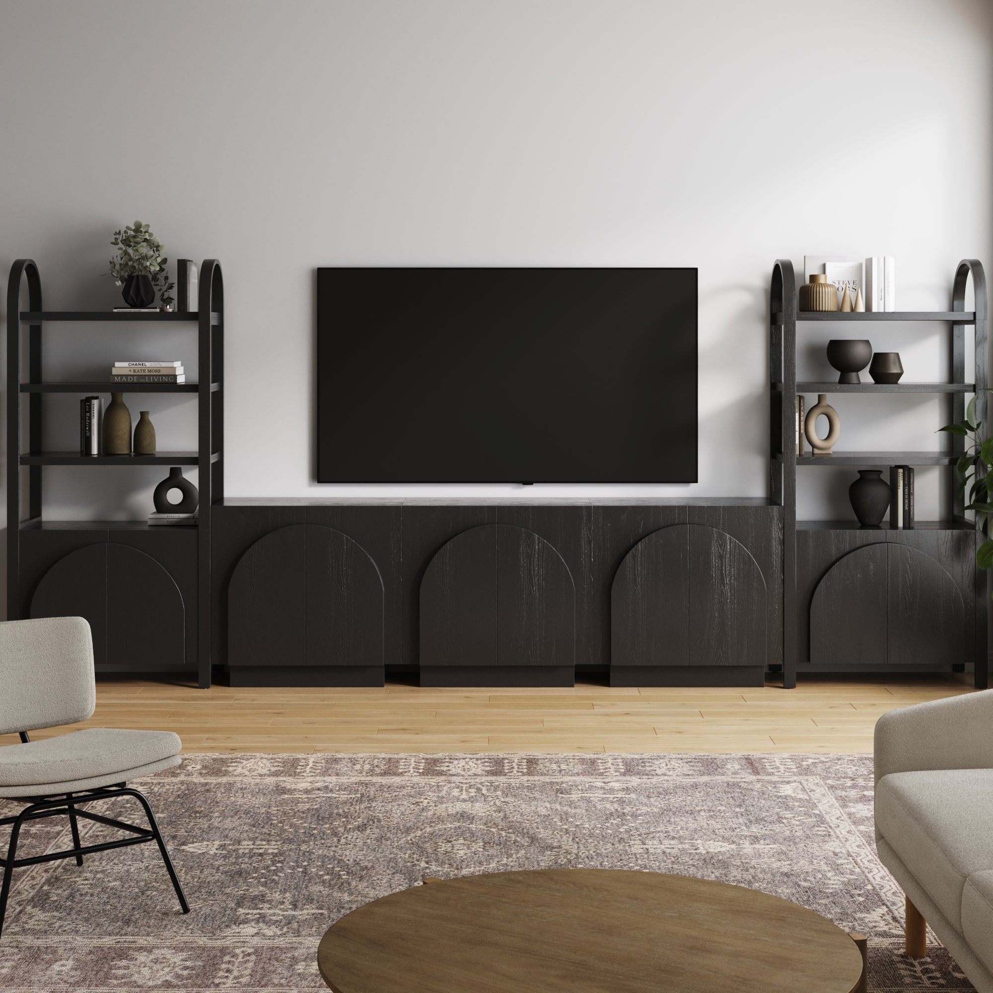 Mid - Century Entertainment Center Black (3 Cabinets) - Nathan James