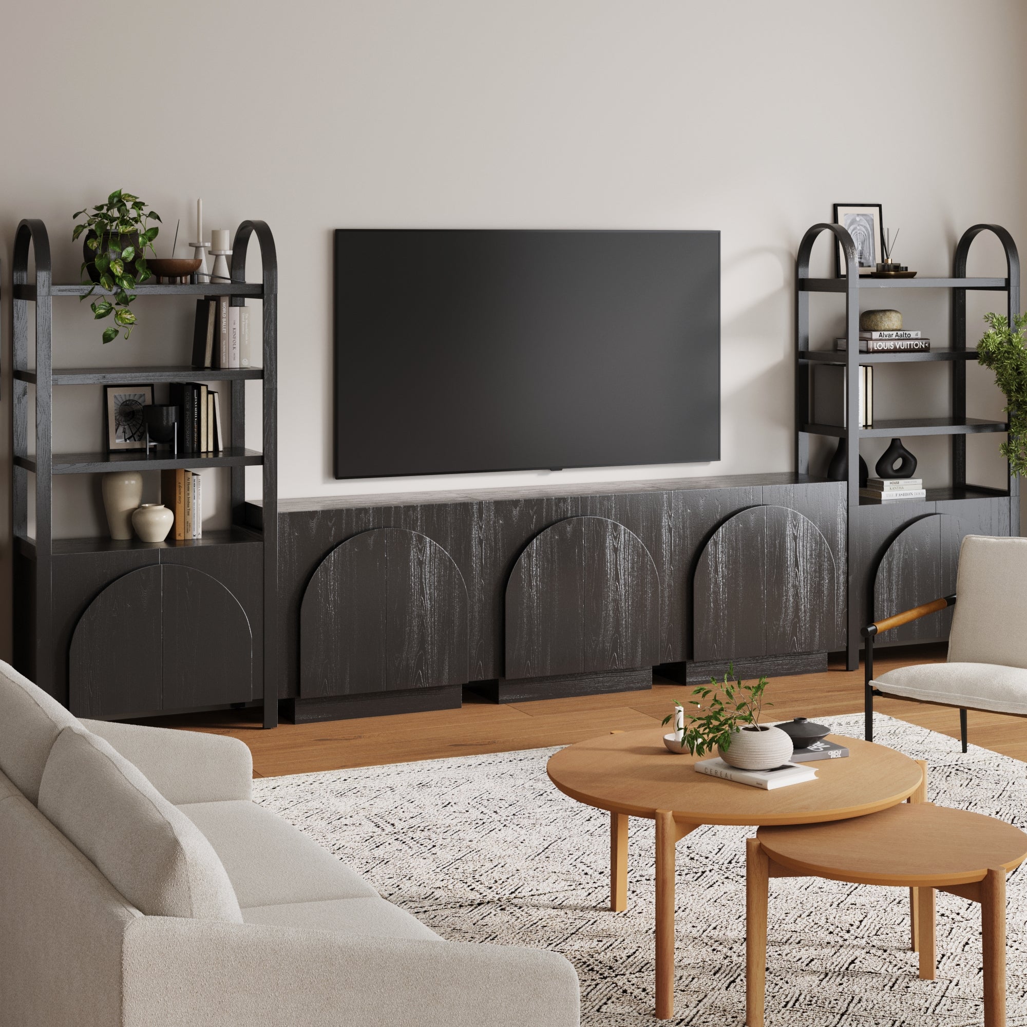 Mid - Century Entertainment Center Black (3 Cabinets) - Nathan James