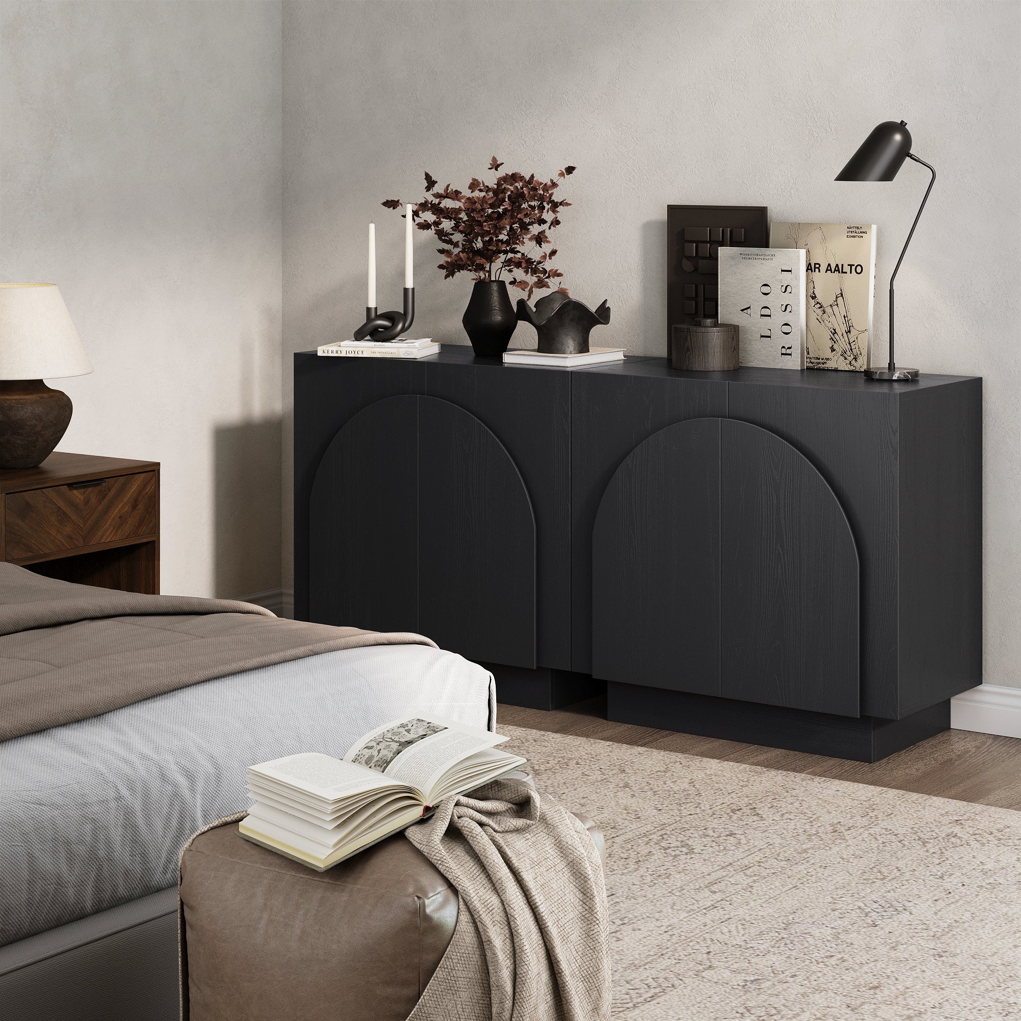 Wood Mid - Century Arched Storage Cabinet Black - Nathan James