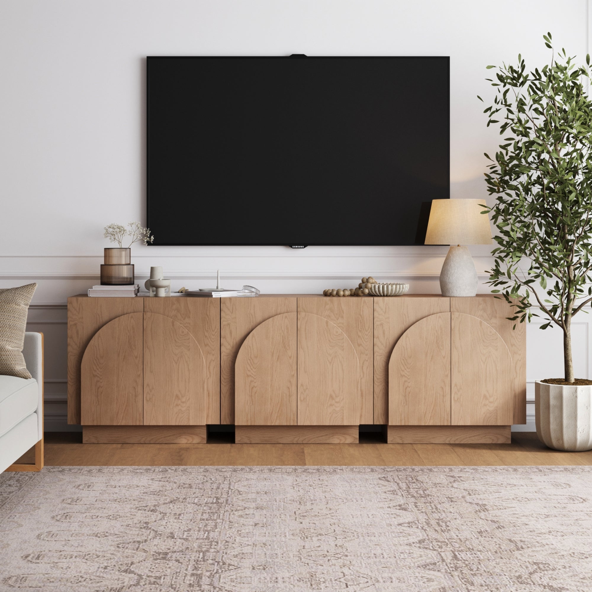 Wood Arched TV Console Stand for TVs 75 - 85" Oak - Nathan James
