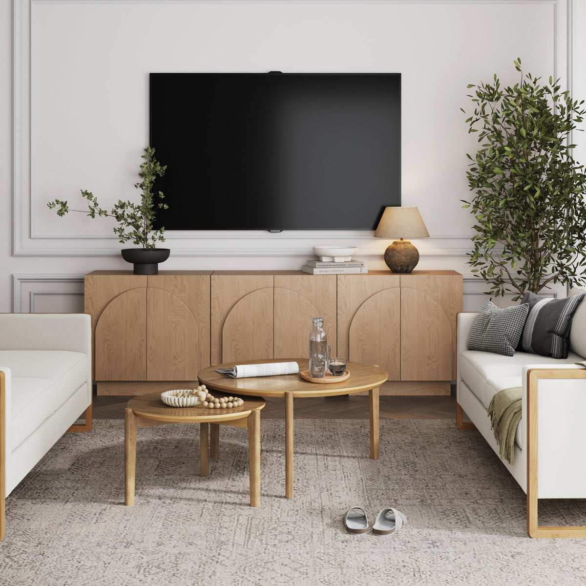 Wood Arched TV Console Stand for TVs up to 75" Oak - Nathan James