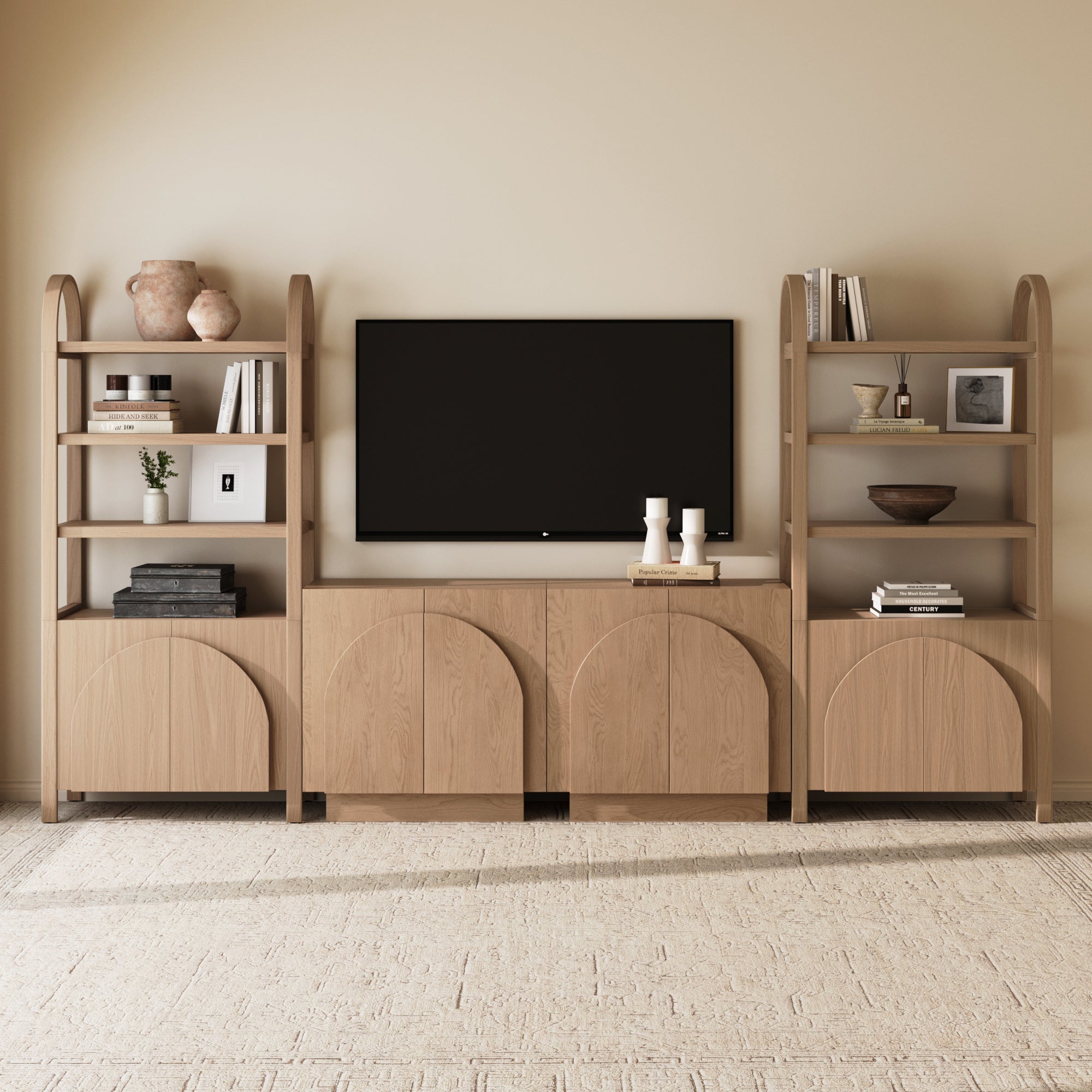 Mid - Century Modern Arched Wood Entertainment Center Oak (2 Cabinets) - Nathan James