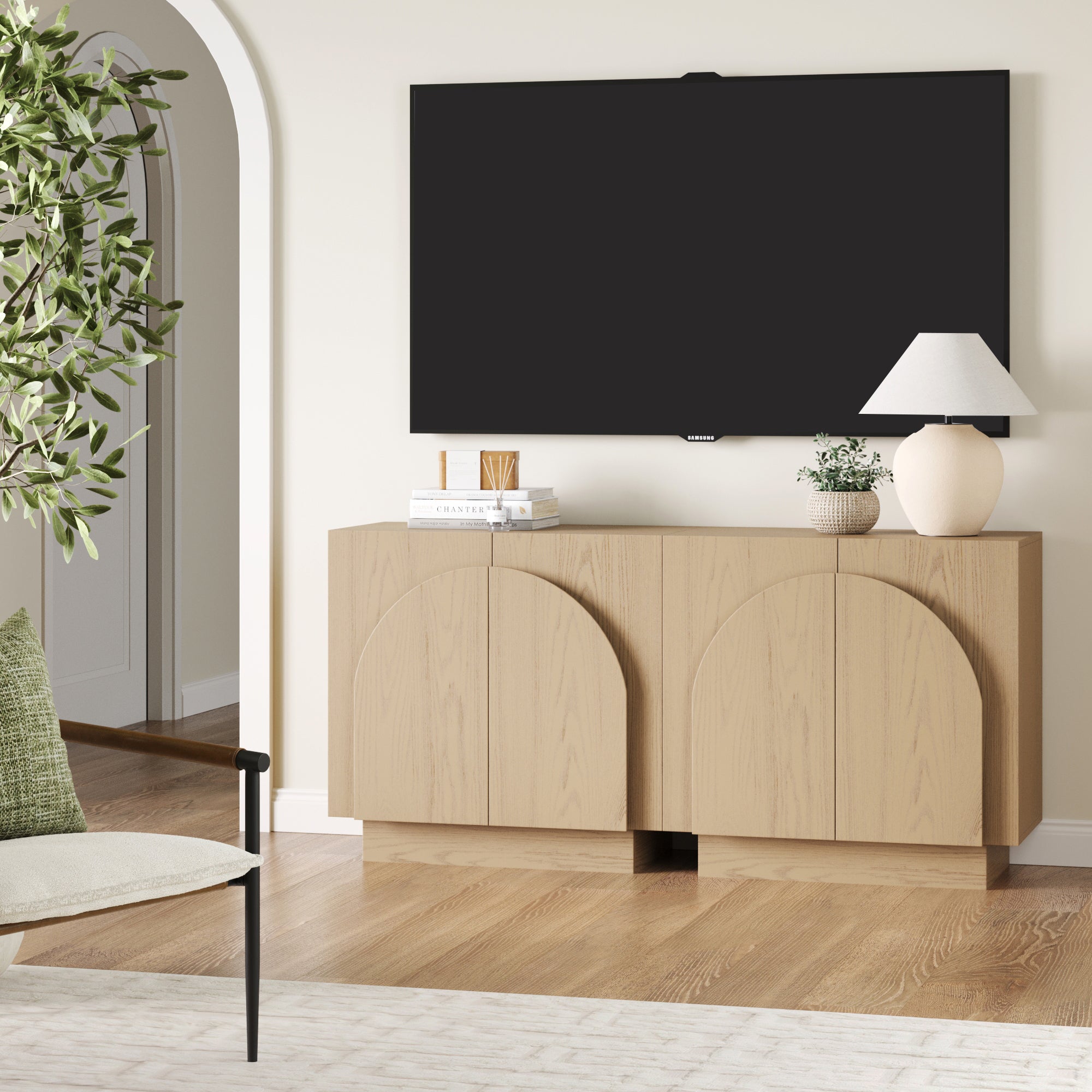 Wood Arched TV Console Stand for TVs 55 - 65" Gray Oak - Nathan James