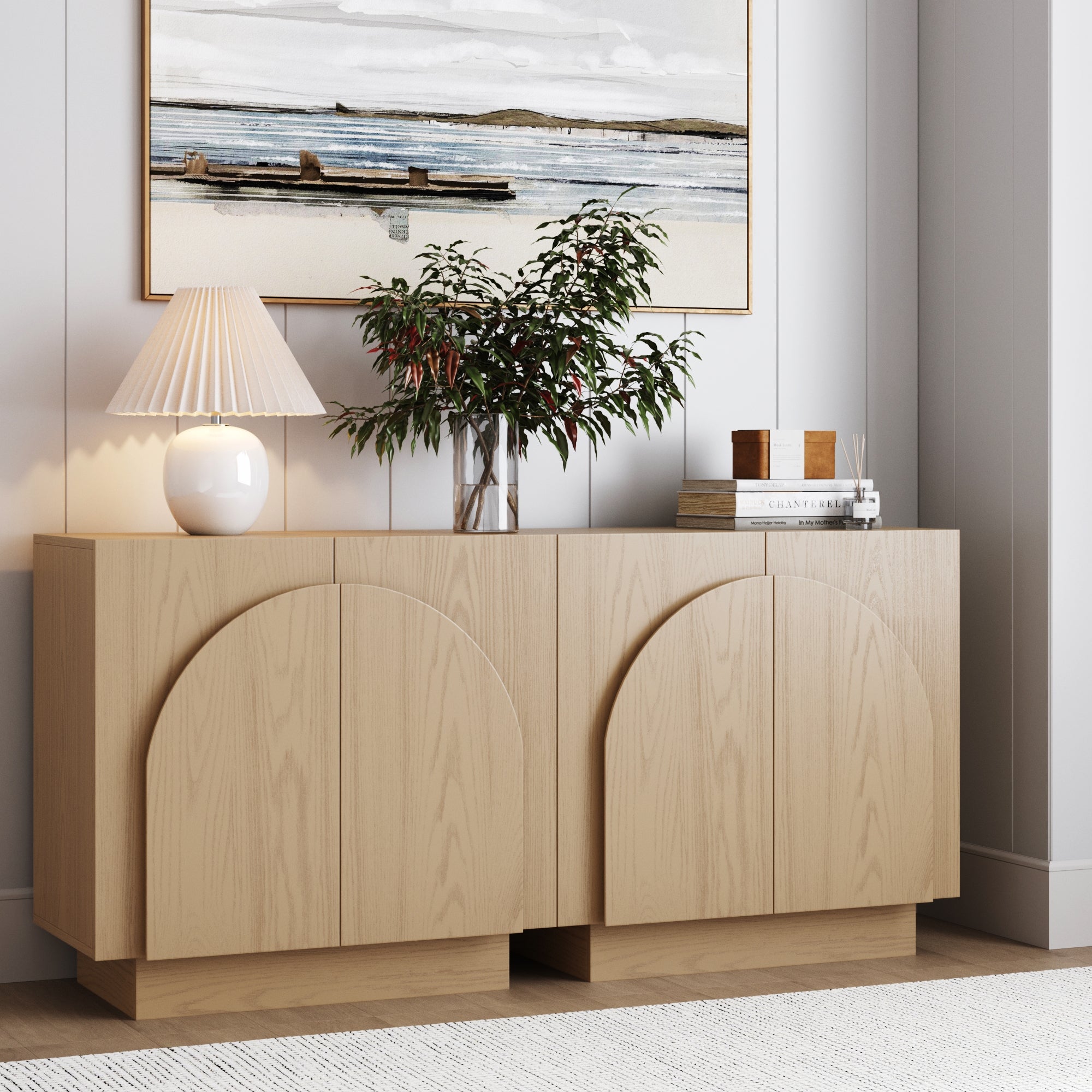 Wood Arched TV Console Stand for TVs 55 - 65" Gray Oak - Nathan James
