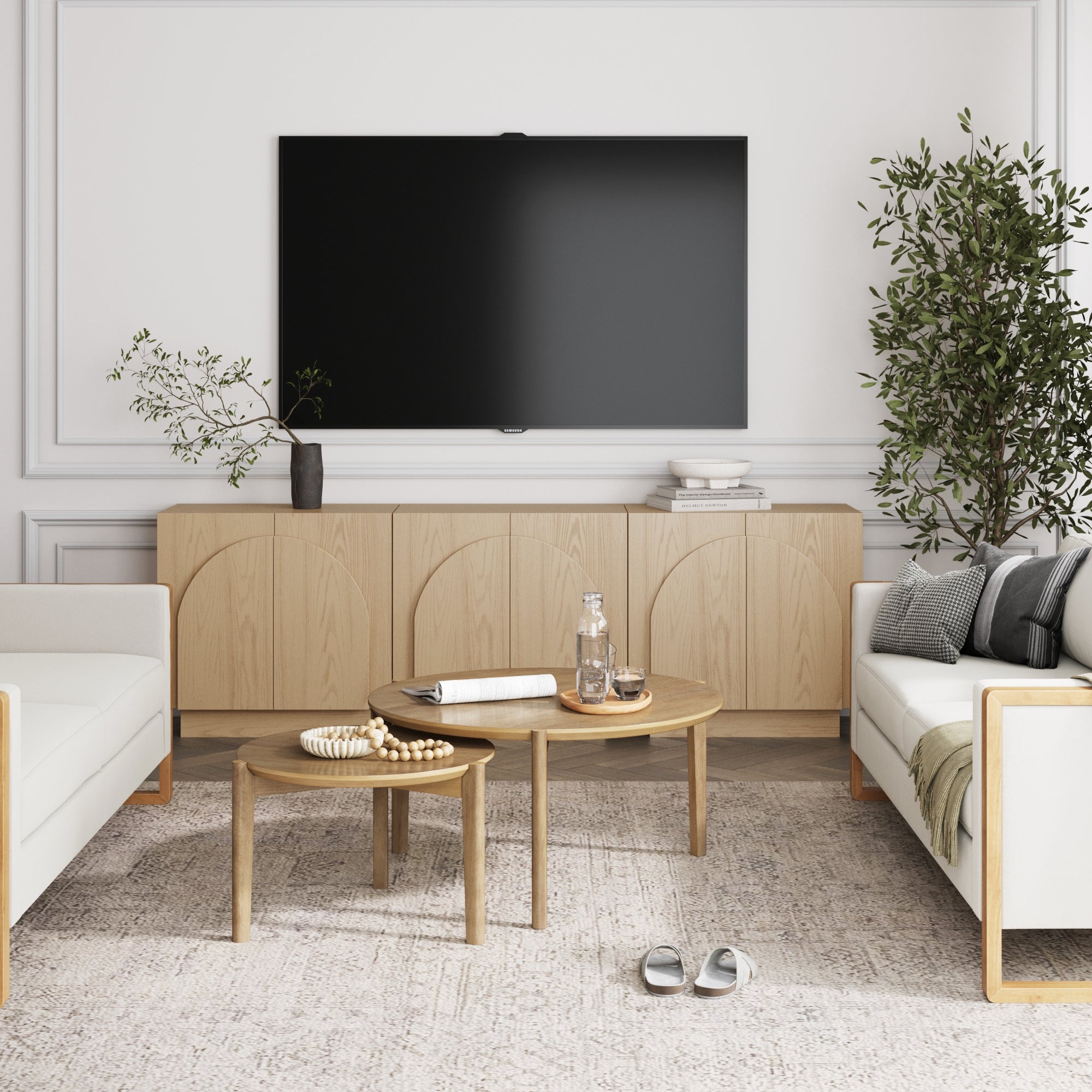 Wood Arched TV Console Stand for TVs 75 - 85" Gray Oak - Nathan James