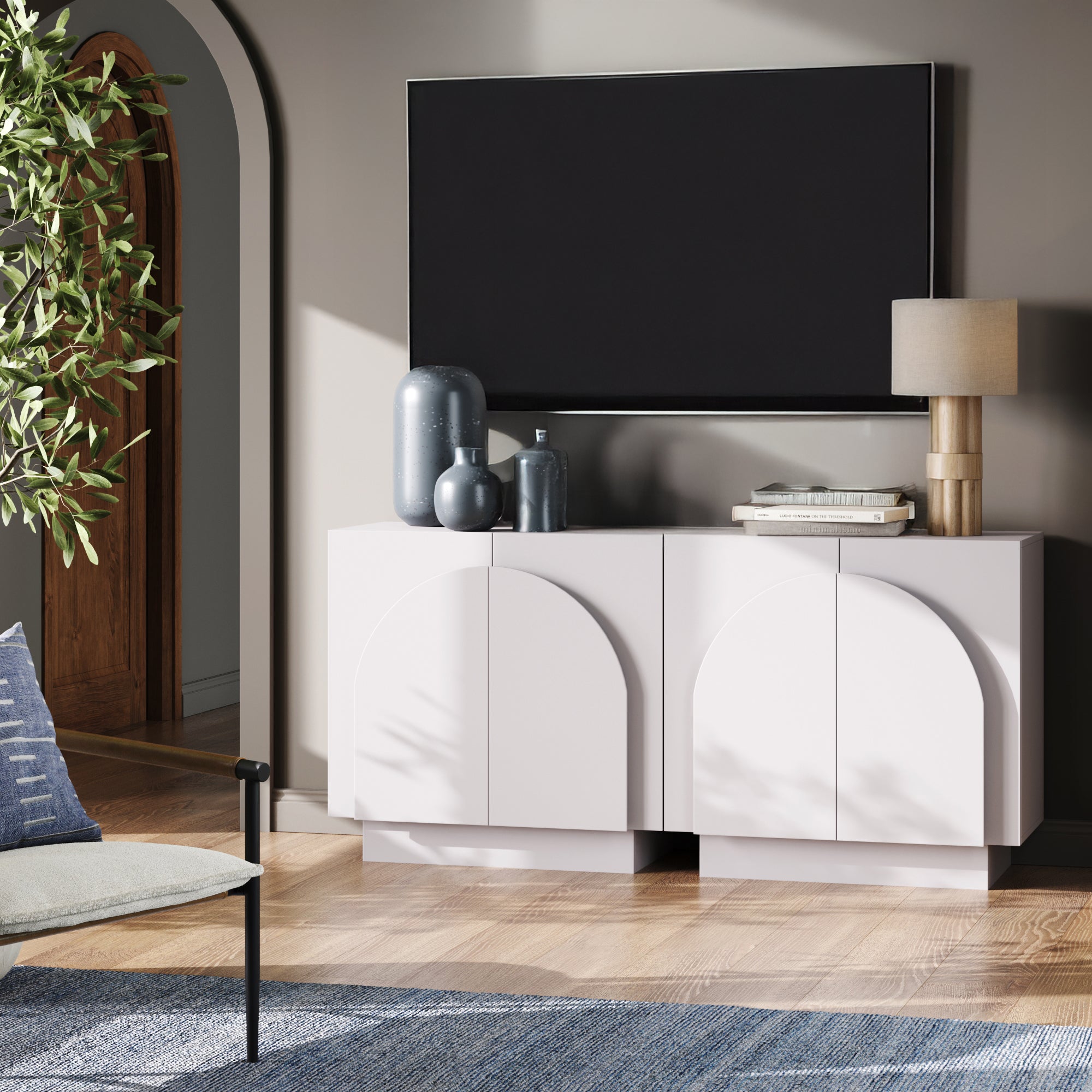 Wood Arched TV Console Stand for TVs 55 - 65" White - Nathan James
