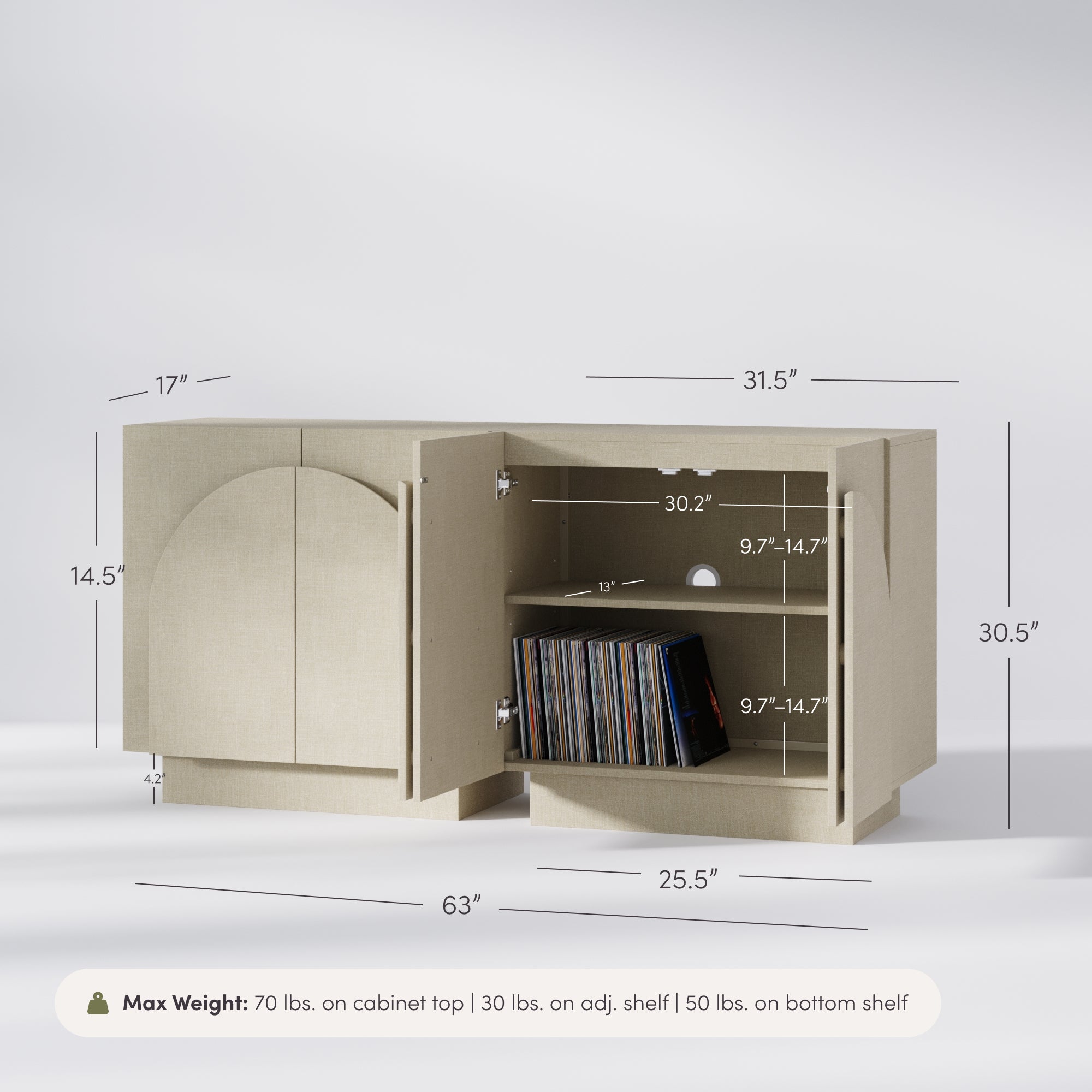 Arched TV Console Cabinet for TVs up to 65" Beige Linen - Nathan James