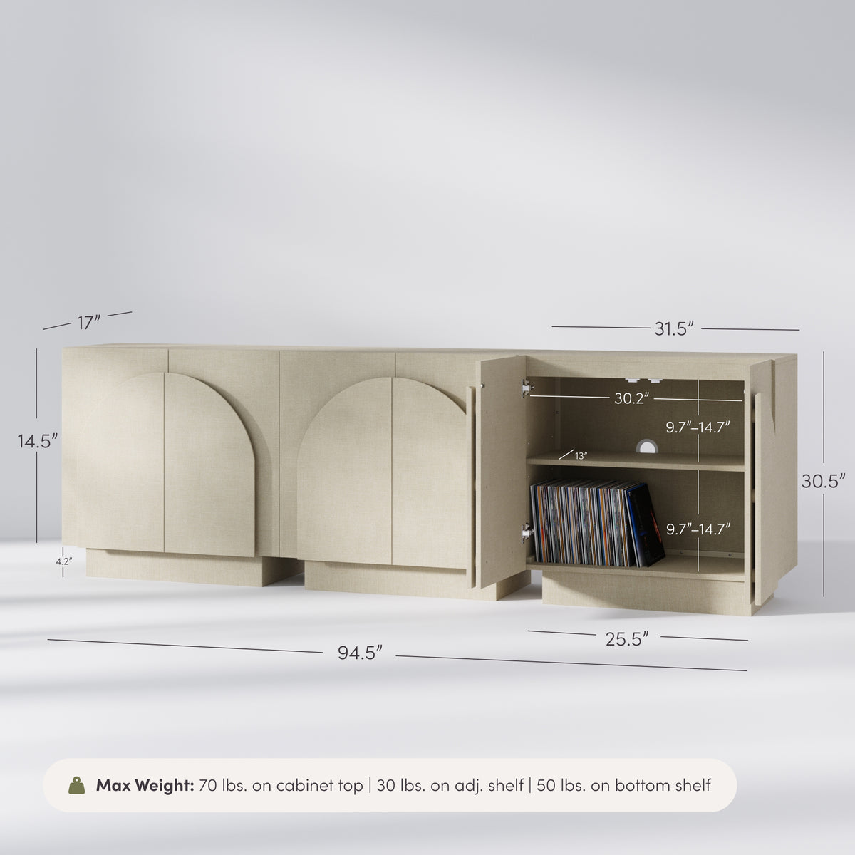 Arched TV Console Cabinet for TVs up to 75" Beige Linen - Nathan James