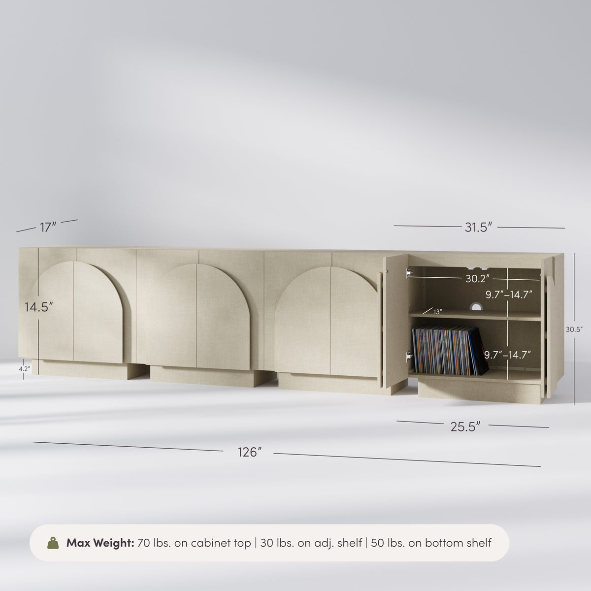 Arched TV Console Cabinet for TVs up to 100" Beige Linen - Nathan James