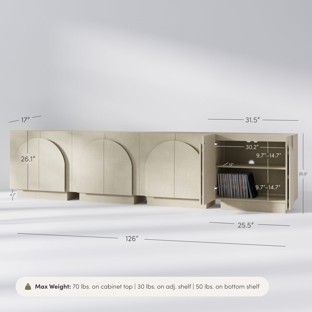 Arched TV Console Cabinet for TVs up to 100" Beige Linen - Nathan James