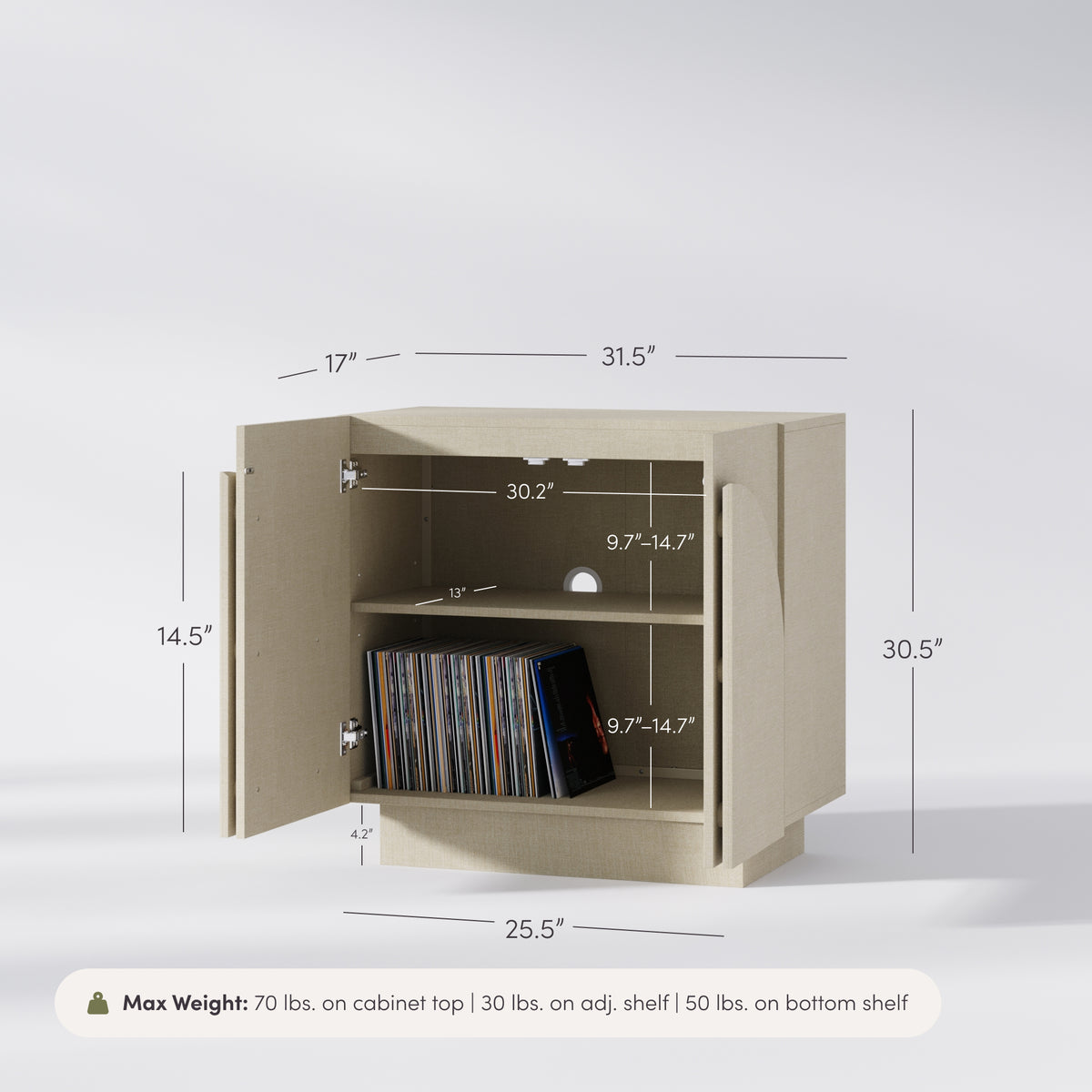 Arched Fabric Wrapped Storage Cabinet Beige Linen - Nathan James