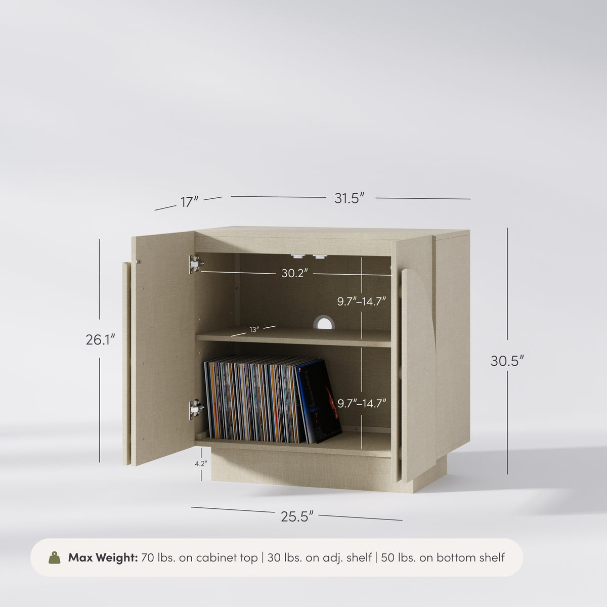 Arched Fabric Wrapped Storage Cabinet Beige Linen - Nathan James