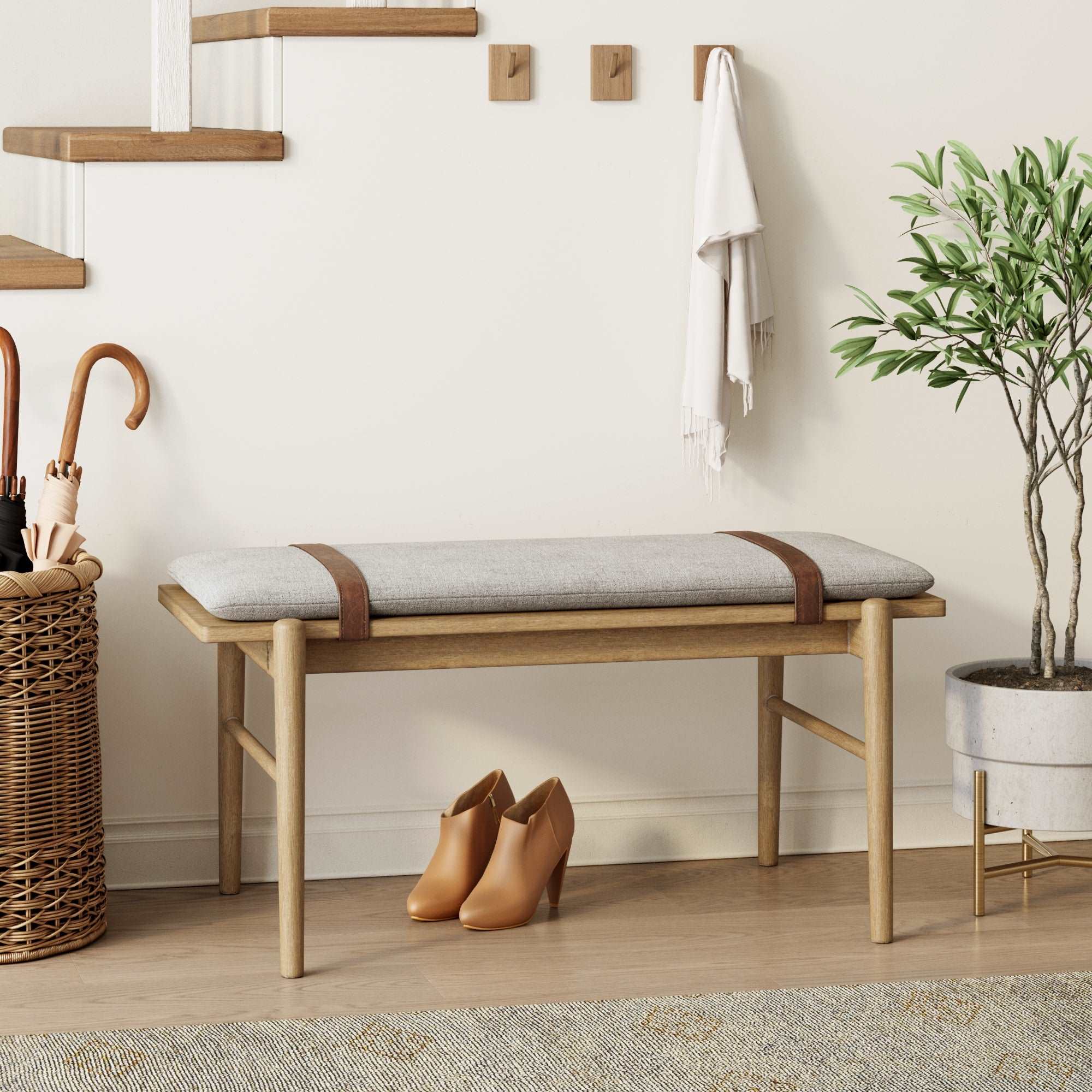 Wood Removable Cushion Upholstered Bench - Nathan James