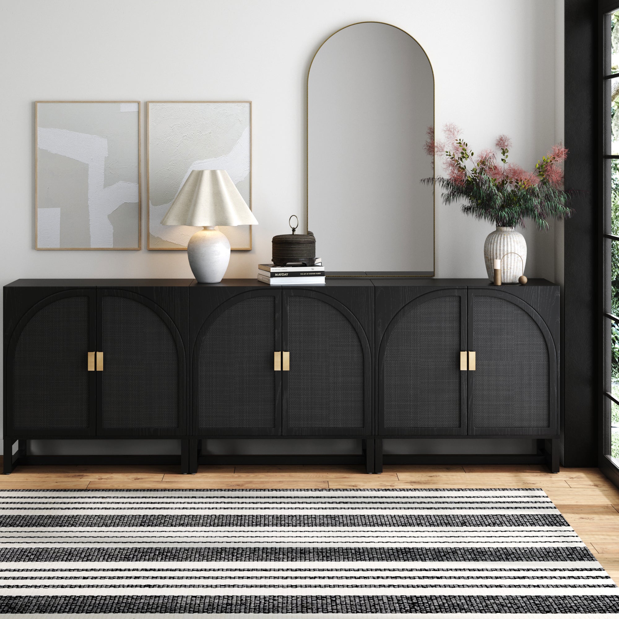 Rattan Arched TV Console Stand for 75 - 85" TVs Black Rattan - Nathan James