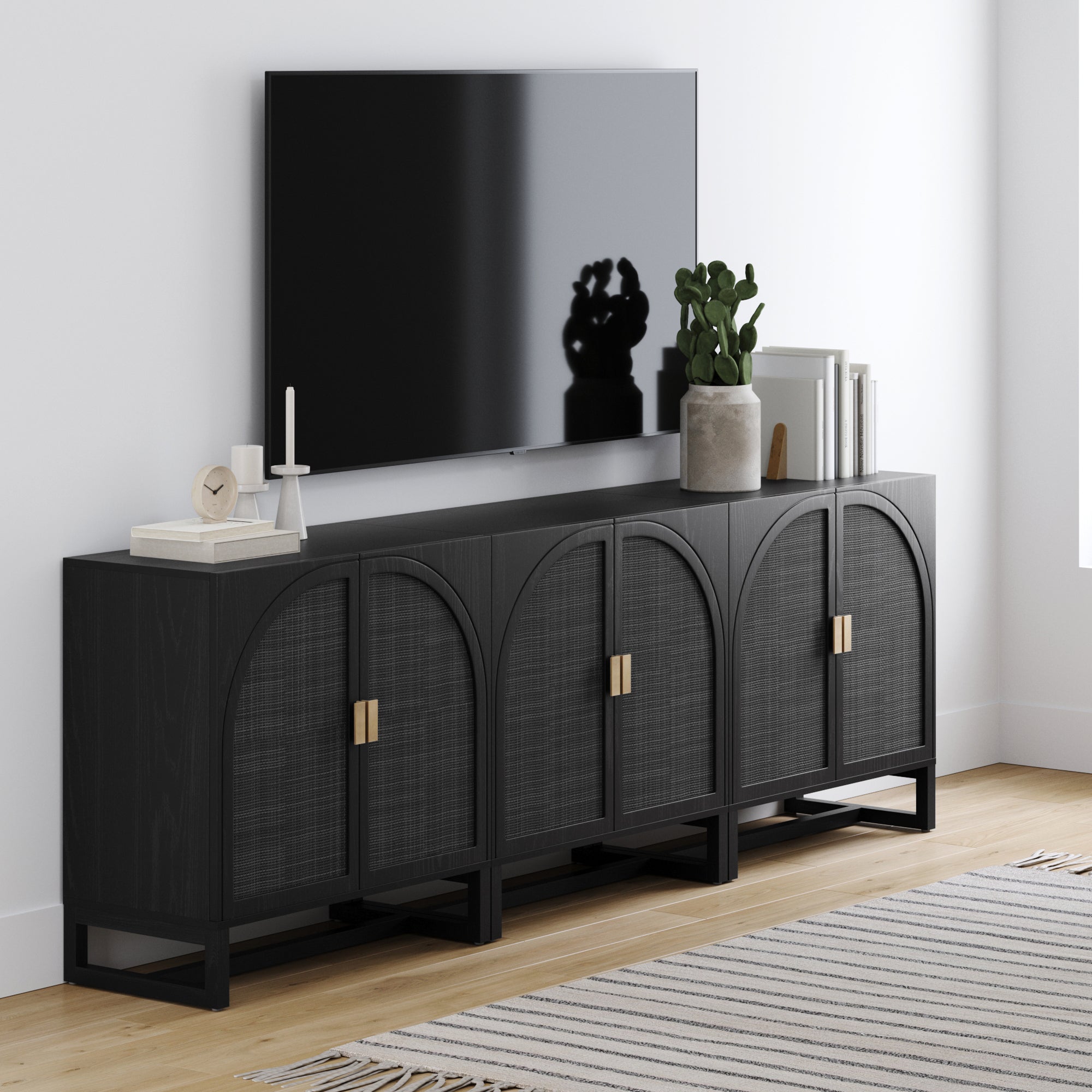 Rattan Arched TV Console Stand for 75 - 85" TVs Black Rattan - Nathan James