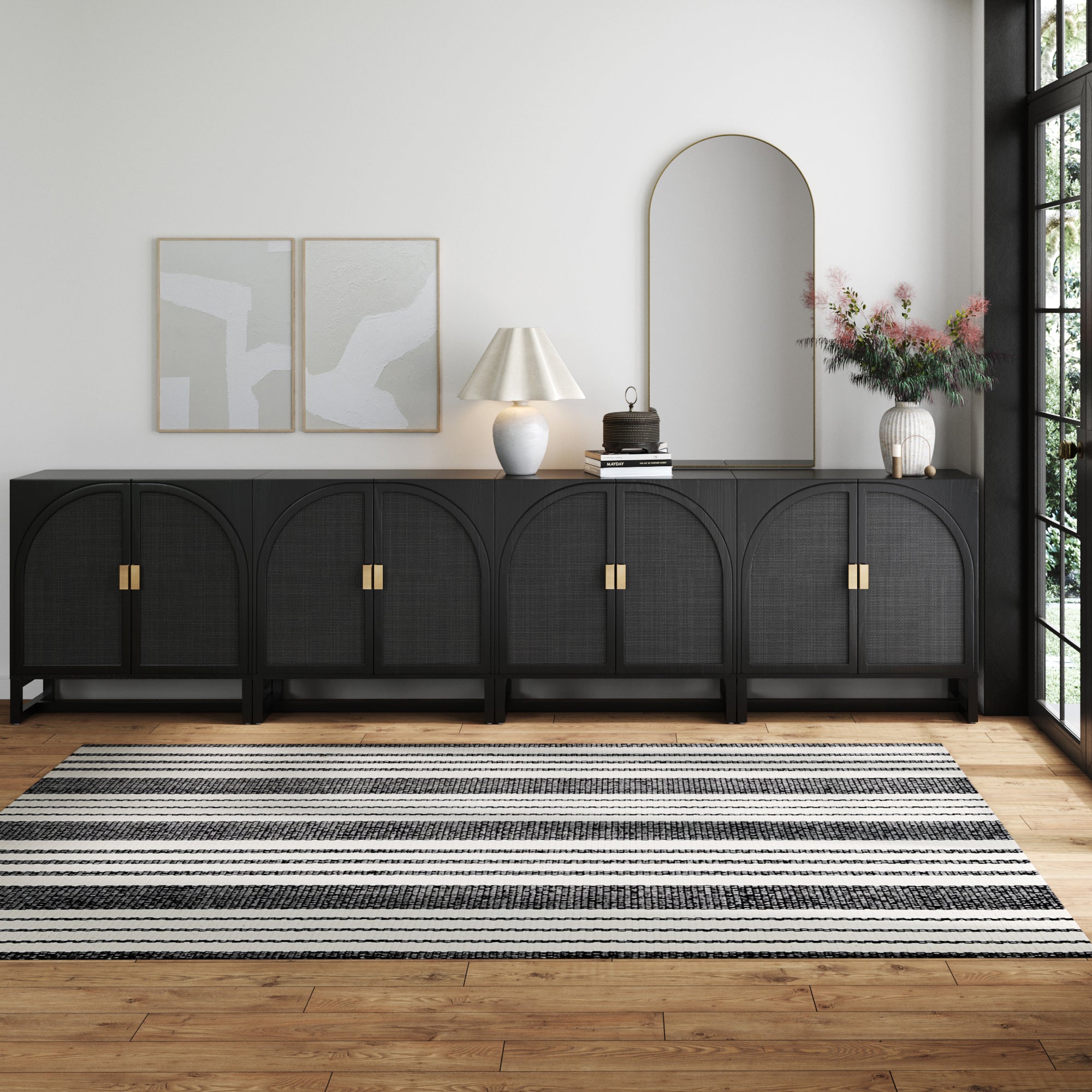 Rattan Arched TV Console Stand for 85" TVs Black Rattan - Nathan James