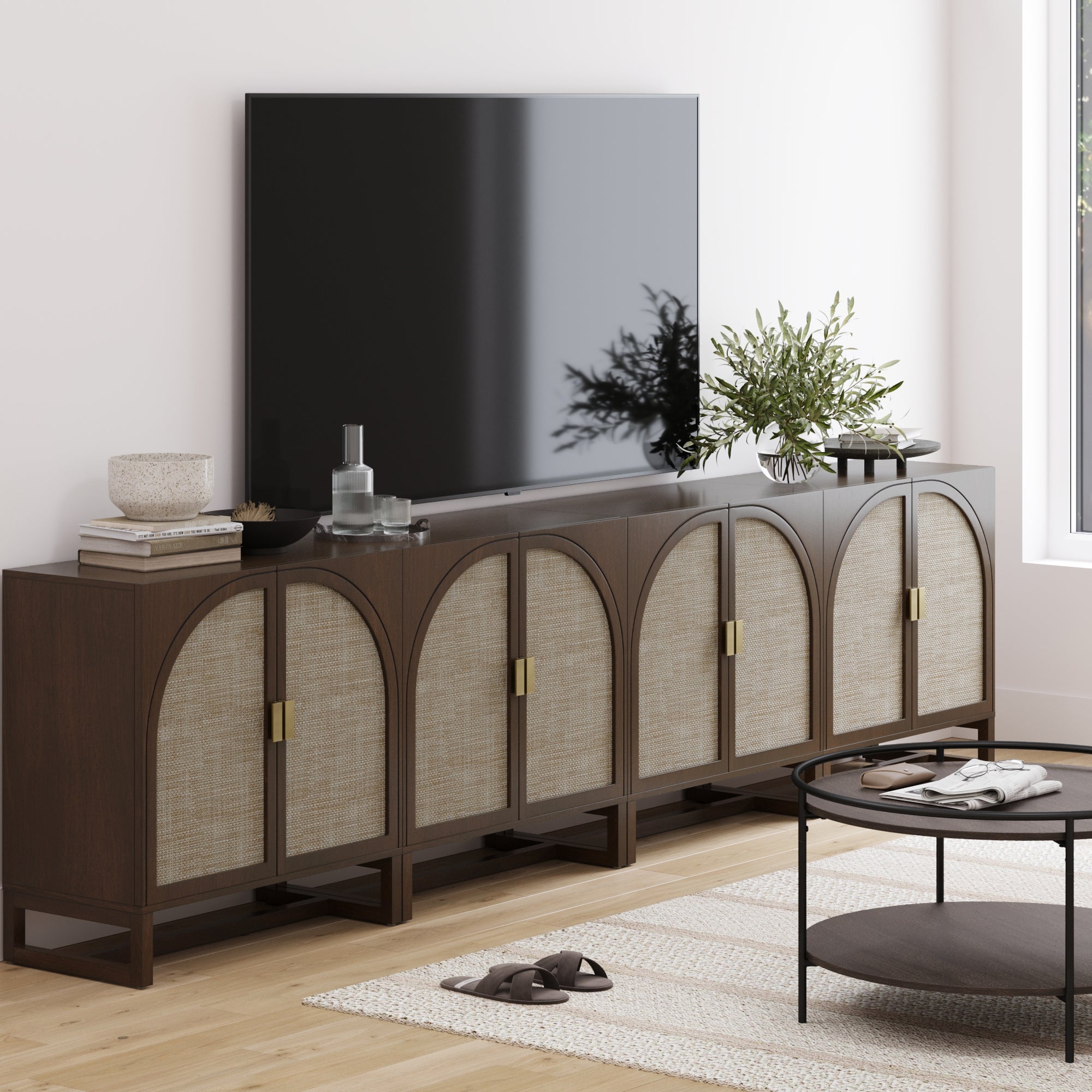 Rattan Arched TV Console Stand for 85" TVs Brown - Nathan James