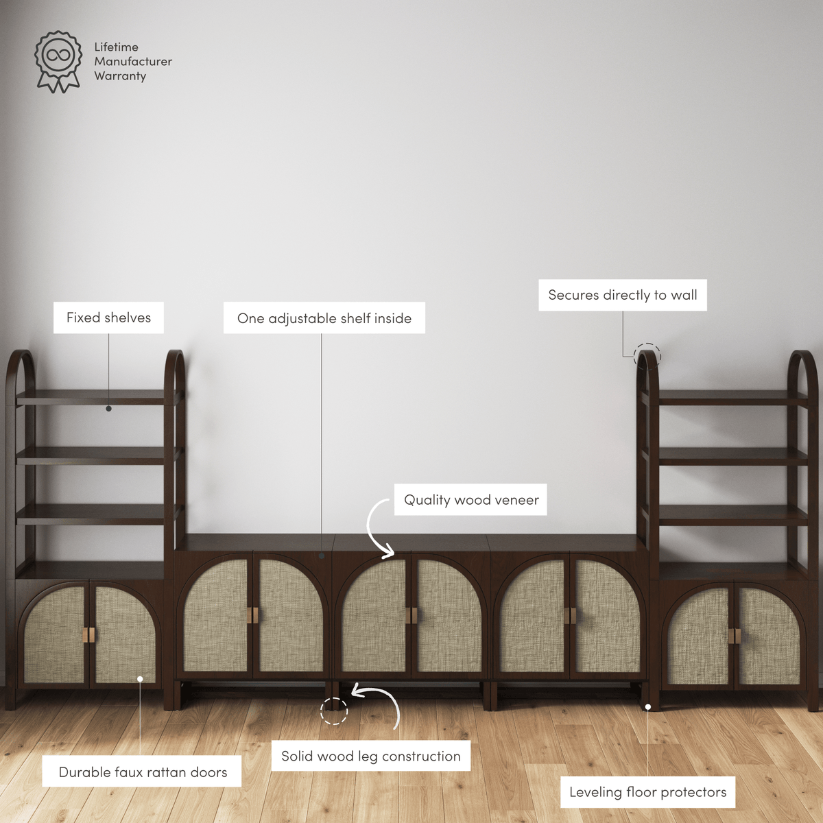 Arched Bookshelf Entertainment Center for 75" TV Dark Acacia - Nathan James