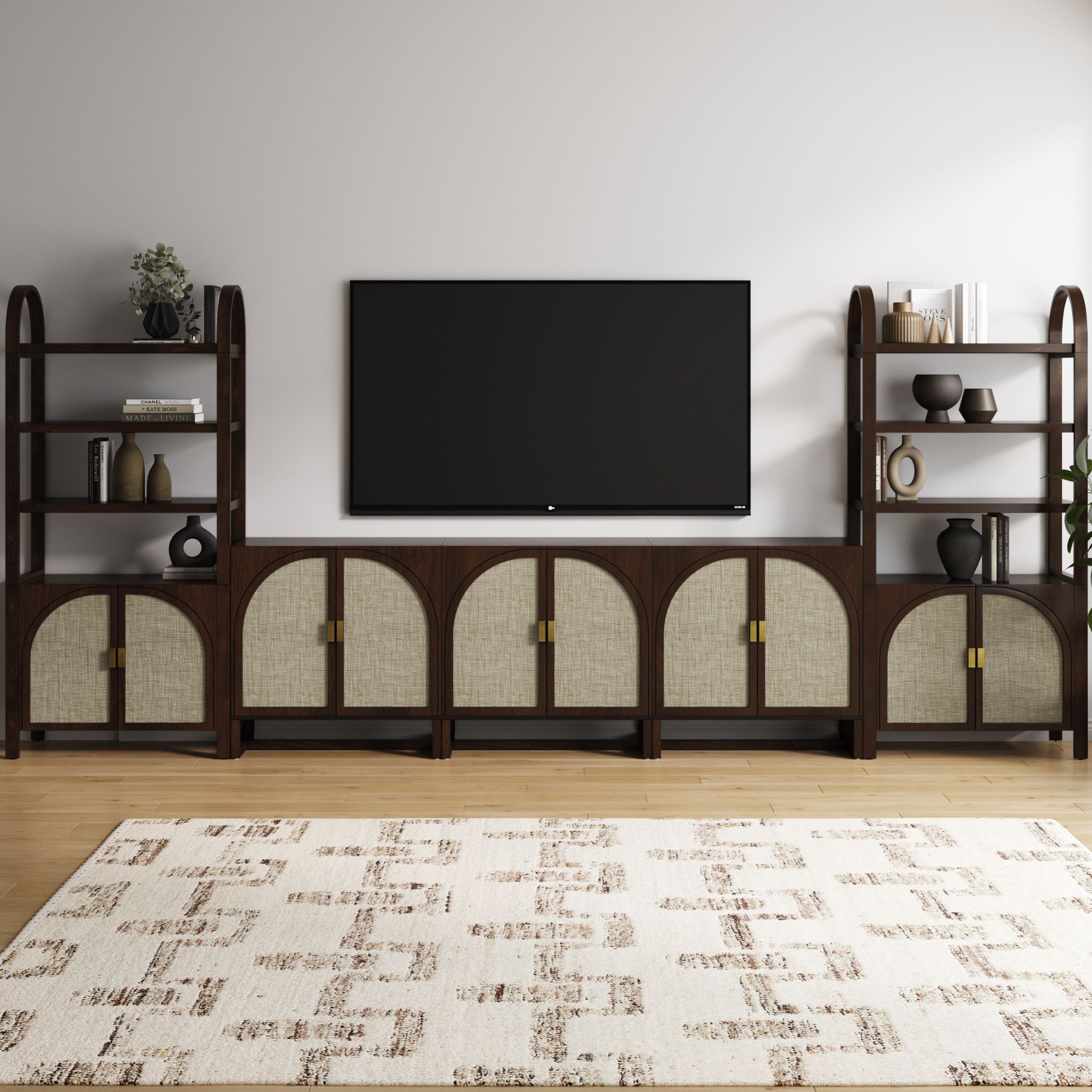 Arched Bookshelf Entertainment Center for 75" TV Dark Acacia - Nathan James
