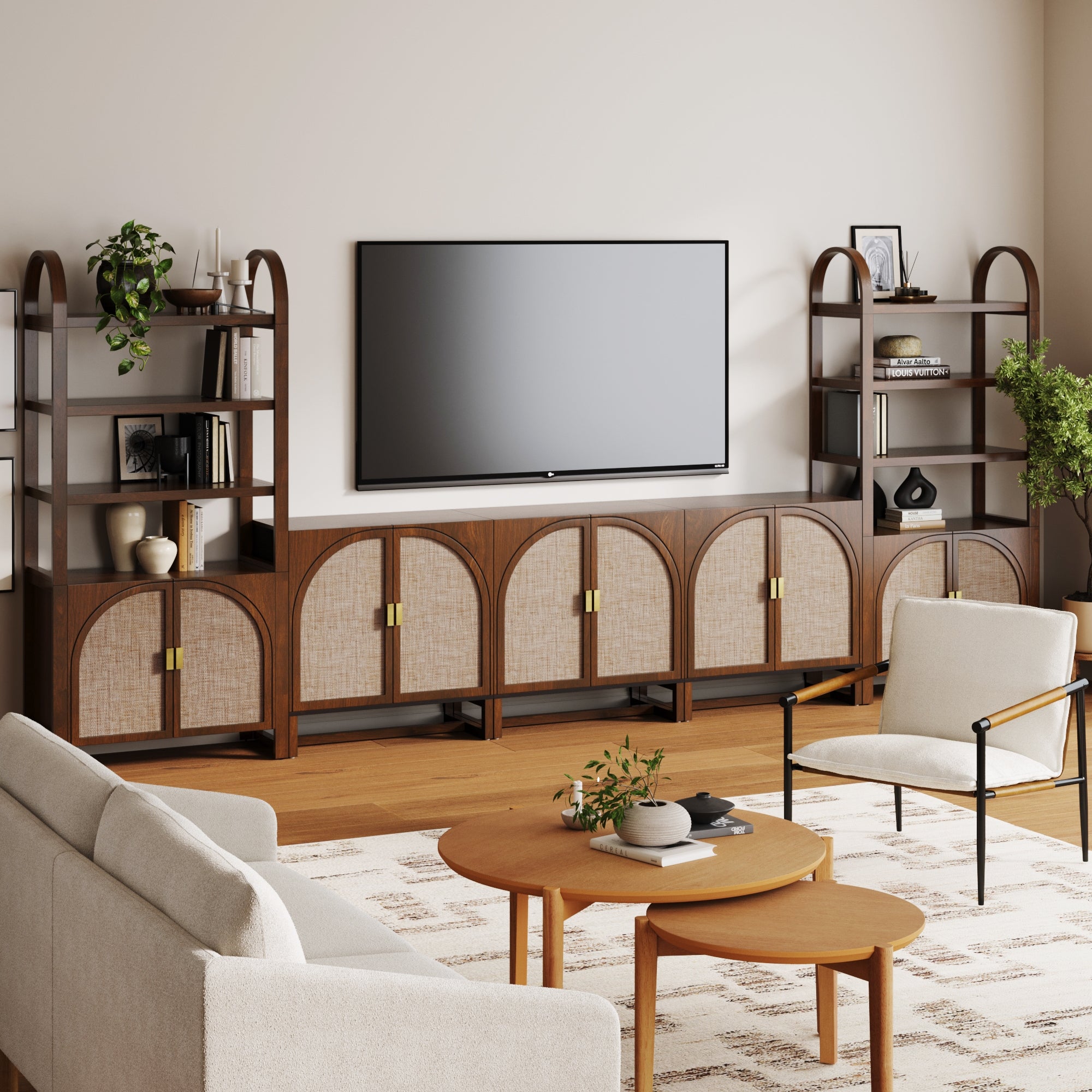 Arched Bookshelf Entertainment Center for 75" TV Dark Acacia - Nathan James