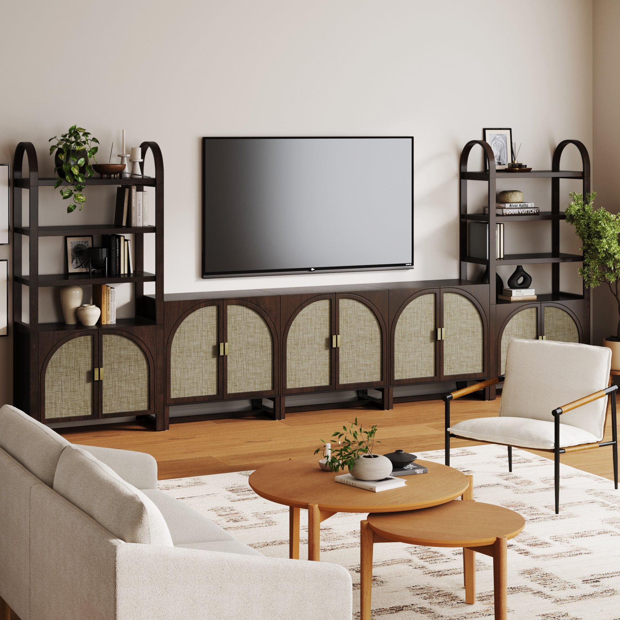 Arched Bookshelf Entertainment Center for 75" TV Dark Acacia - Nathan James