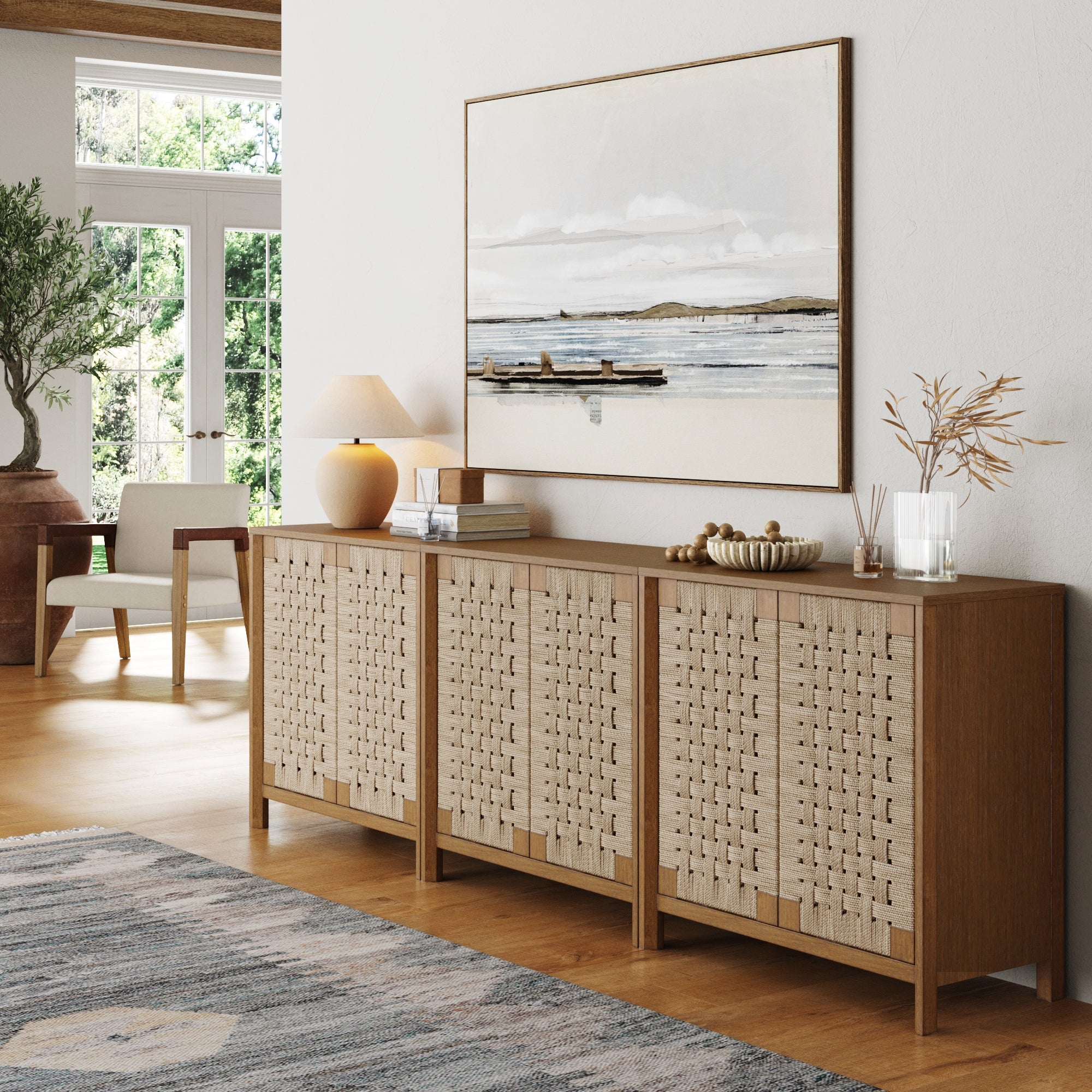 Woven Seagrass TV Console Cabinet for TVs 75 - 85" Light Brown - Nathan James