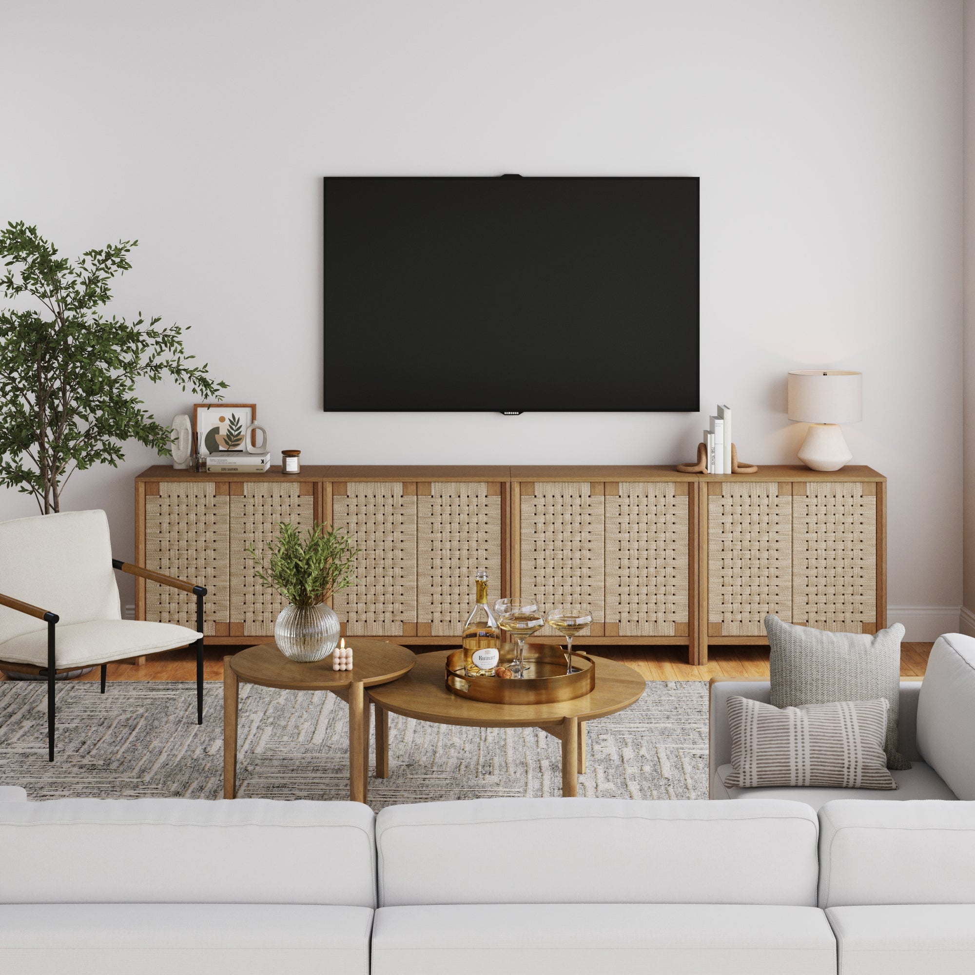 Woven Seagrass TV Console Cabinet for TVs 85" Light Brown - Nathan James